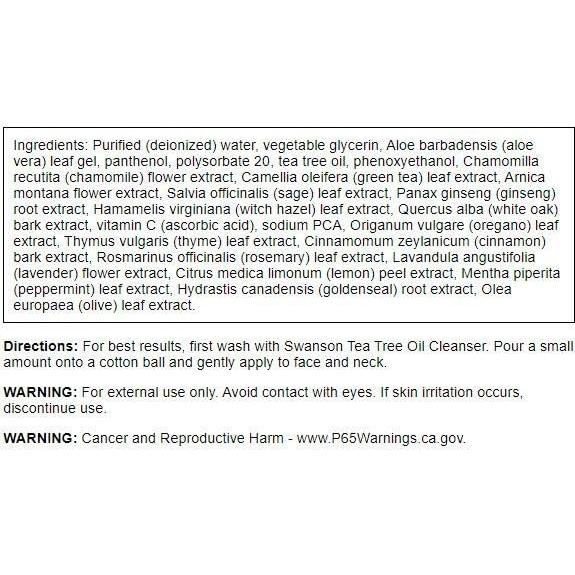 Tónico Facial de Aceite de Árbol de Té Swanson 237 ml