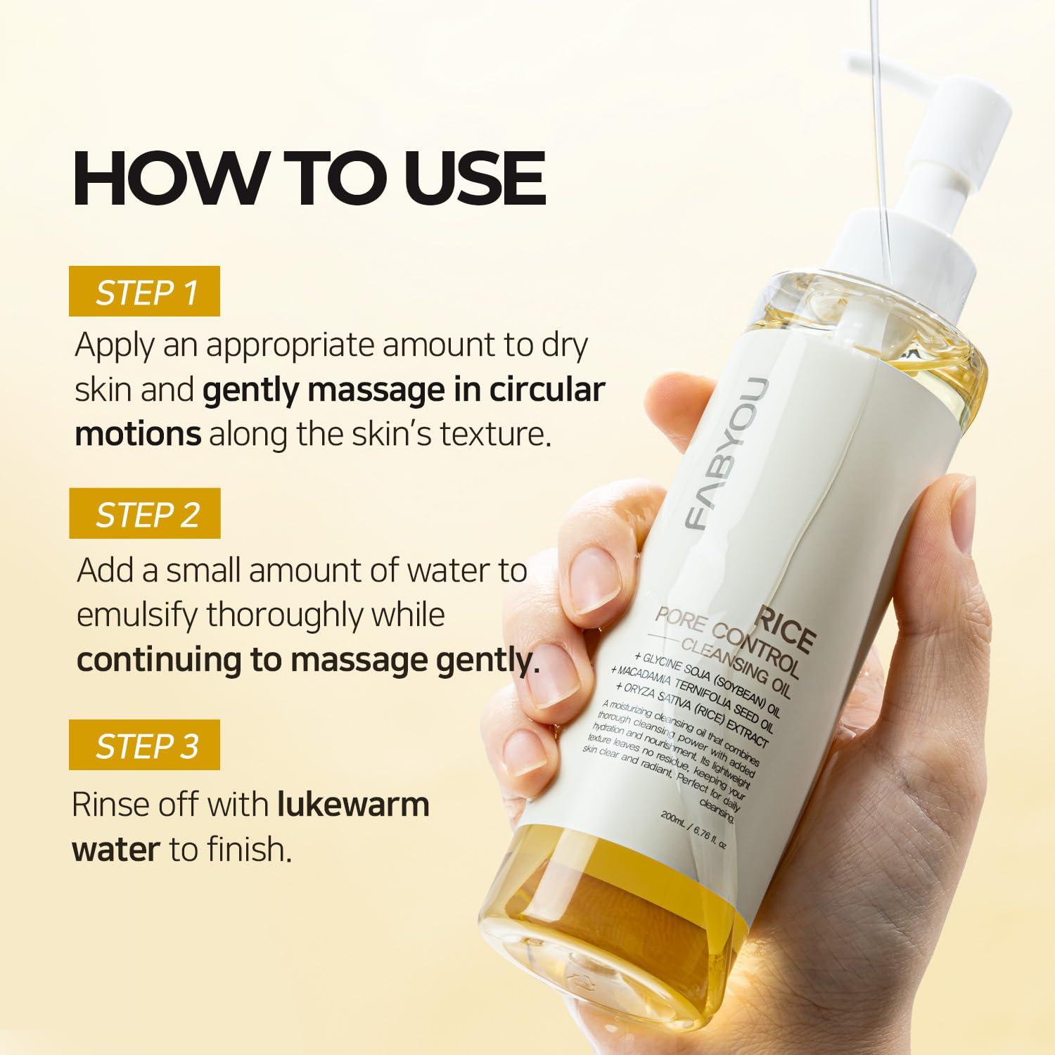 Aceite Limpiador de Arroz FABYOU 200 ml - Hidratante y Hipoalergénico