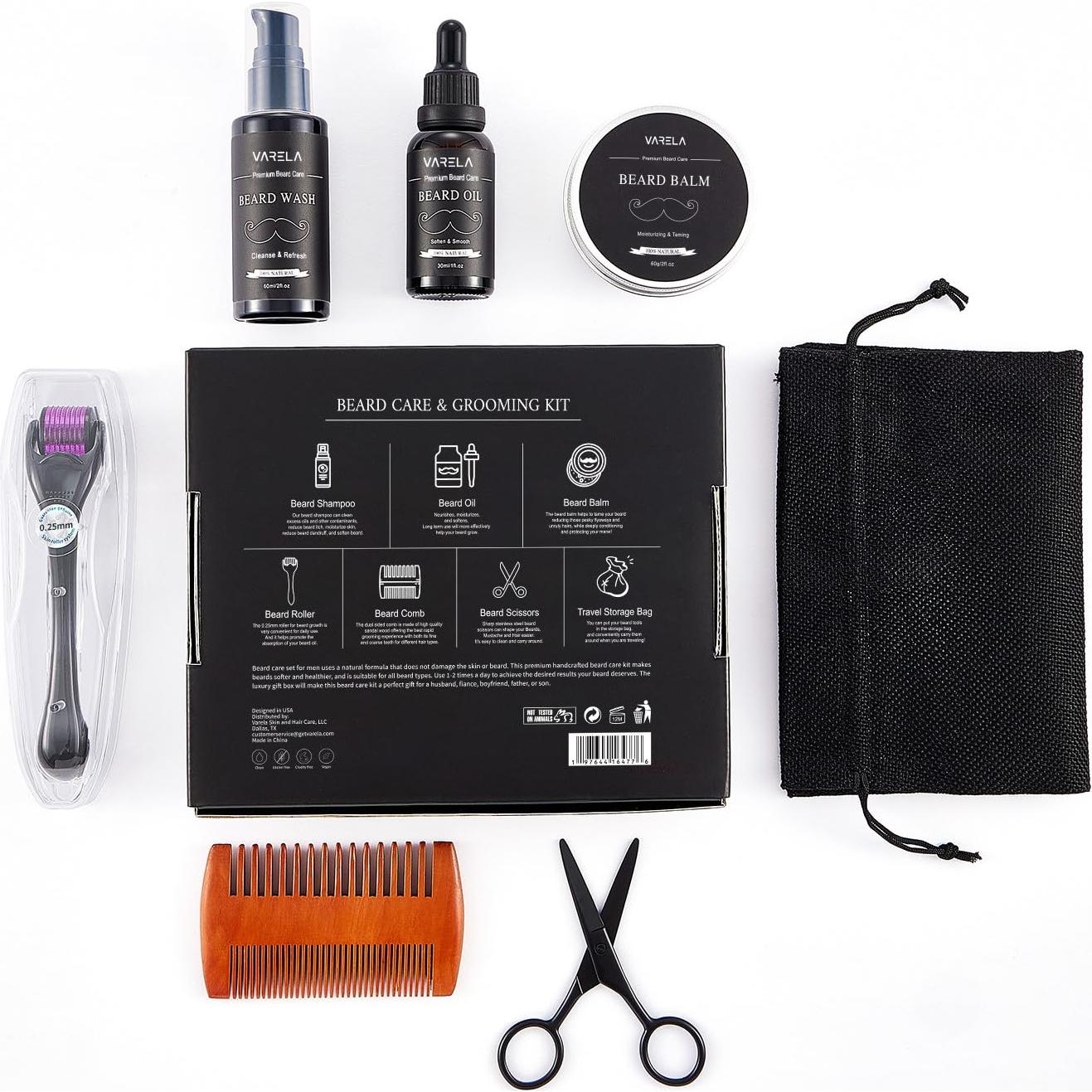 Kit de Cuidado de Barba VARELA - Aceite, Balsamo, Jabón, Tijeras