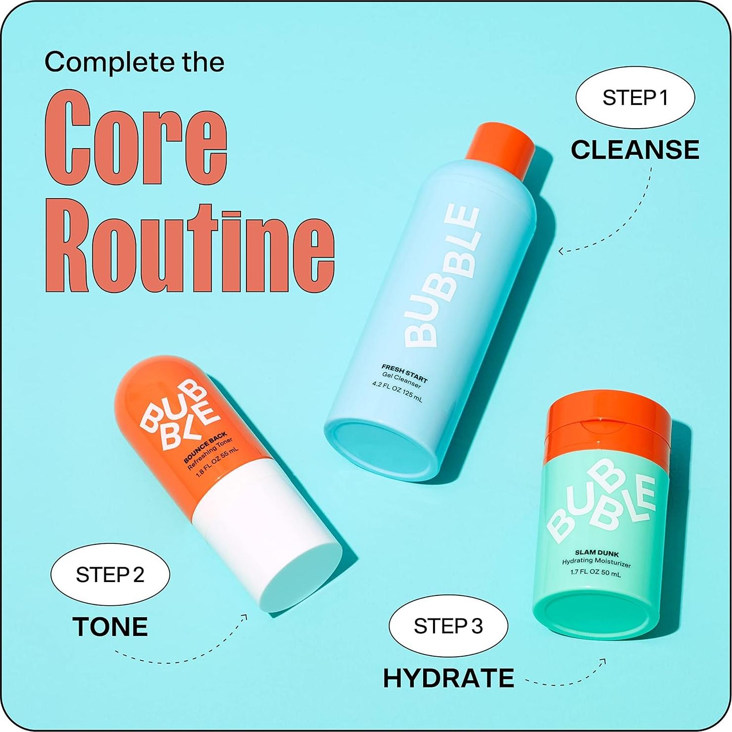 Trío de Cuidado Facial Bubble Skincare: Hidratante, Limpiador y Tónico