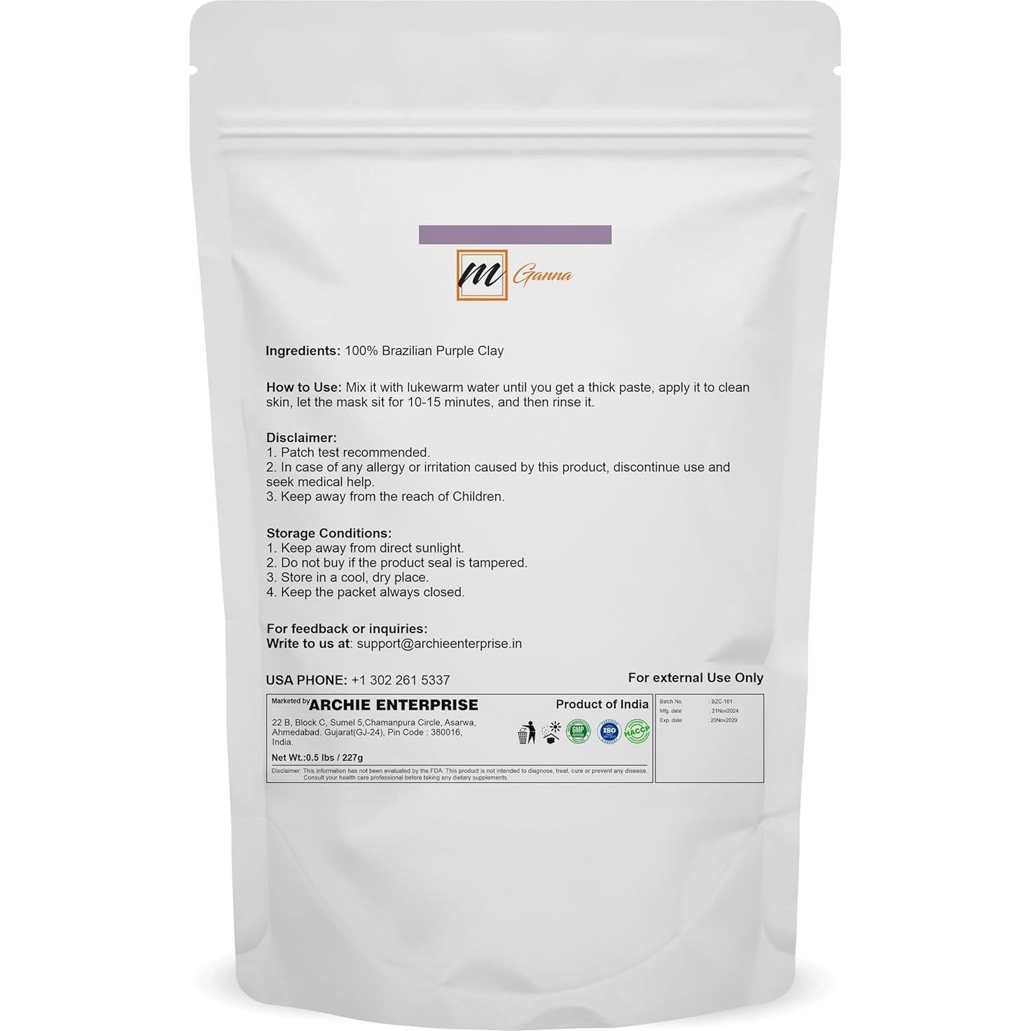 Polvo de Arcilla Púrpura Brasileña 100% Natural mGanna 227 g