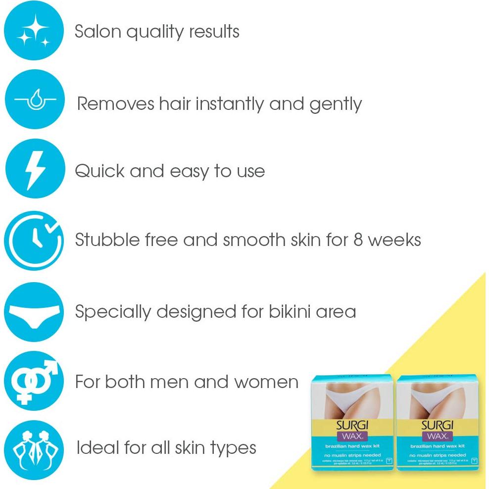 Kit de Cera Dura Brasileña Surgi para Microondas 2-Pack 4 Oz