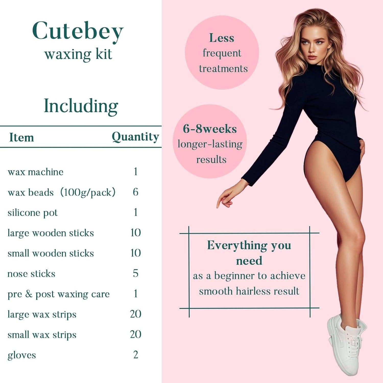 Kit de Cera Depilatoria Cutebey para Piel Sensible 1.86kg