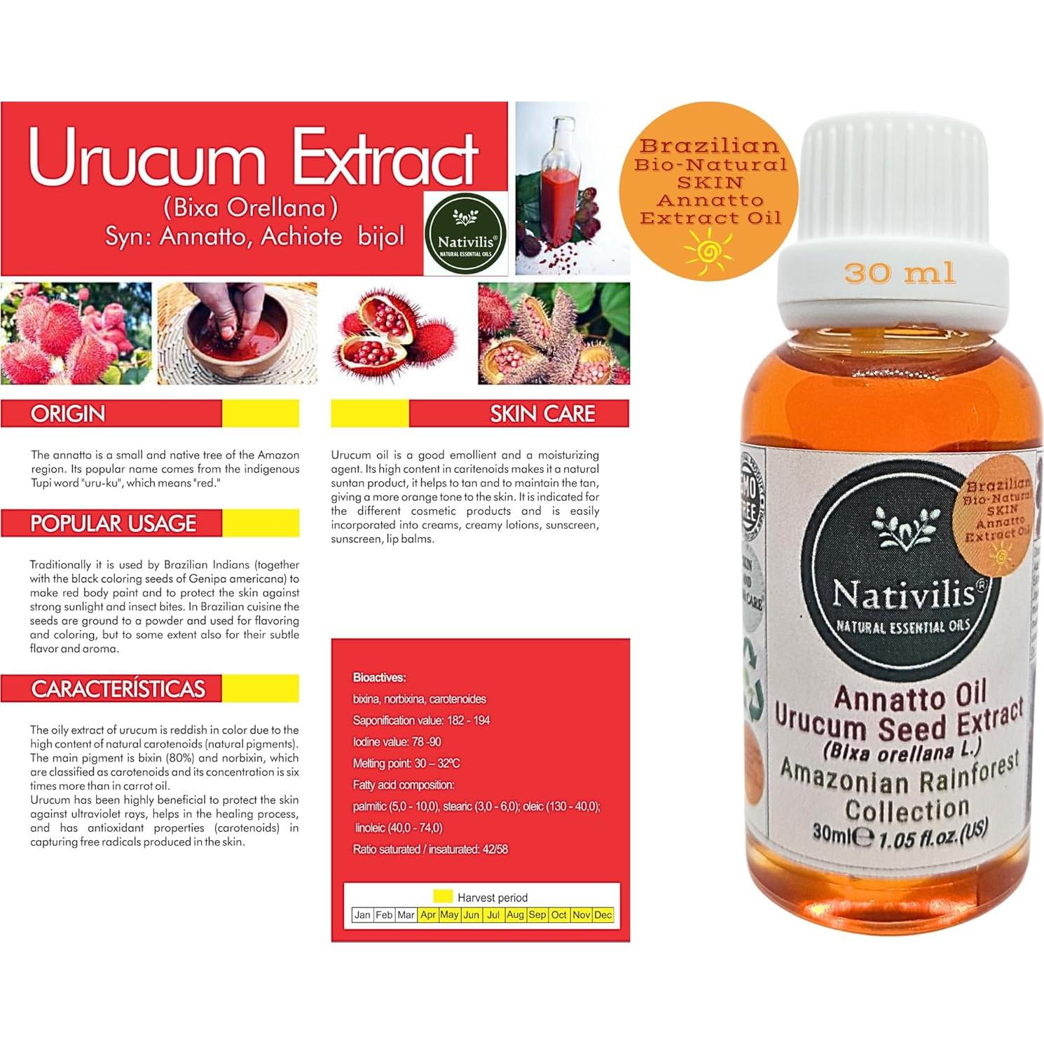 Extracto de Semilla de Urucum Nativilis 30 ml - Aceite Bronceador Natural