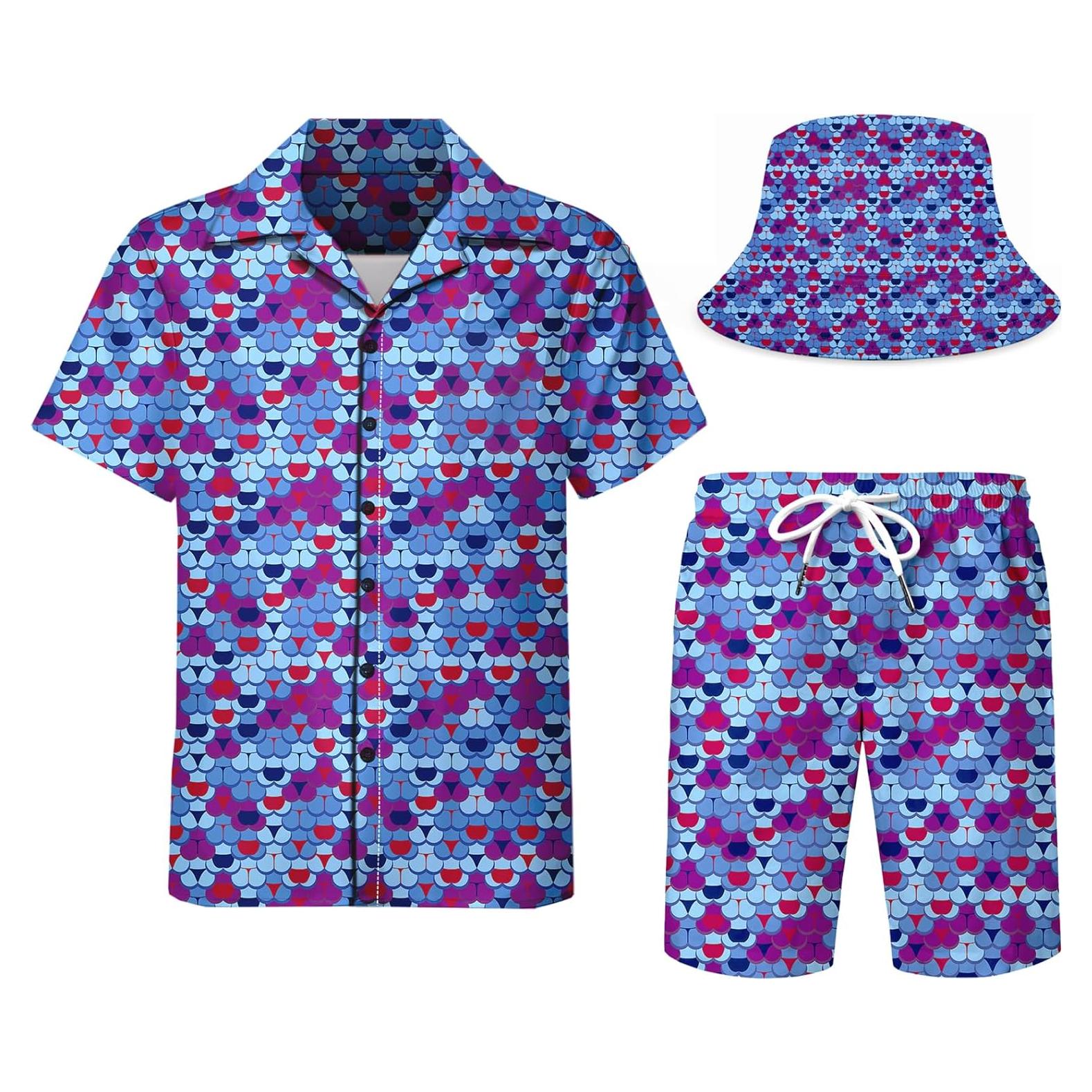 Conjunto DOOPCCOR 3 Piezas Hombre Camisa Hawaiana y Pantalones Cortos