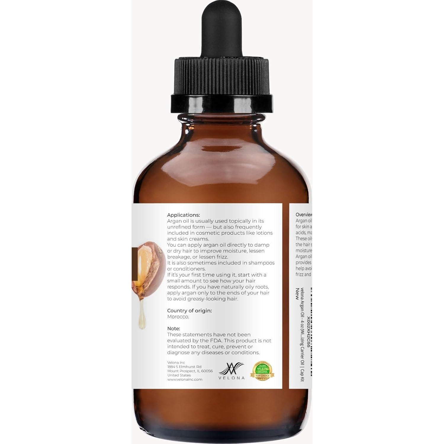 Aceite de Argán Velona 118 ml 100% Puro y Natural