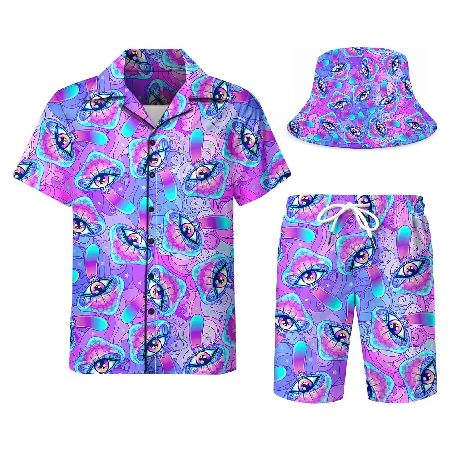 DOOPCCOR Traje Deportivo 3 Piezas Hombre Camisa Hawaiana
