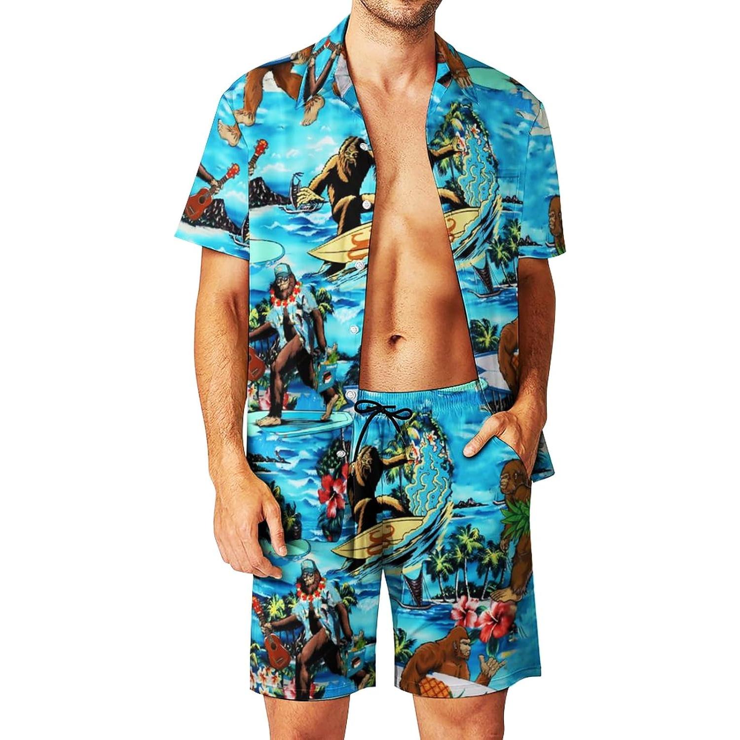 Conjunto DOOPCCOR 3 Piezas Hombre Camisa Hawaiana y Pantalones