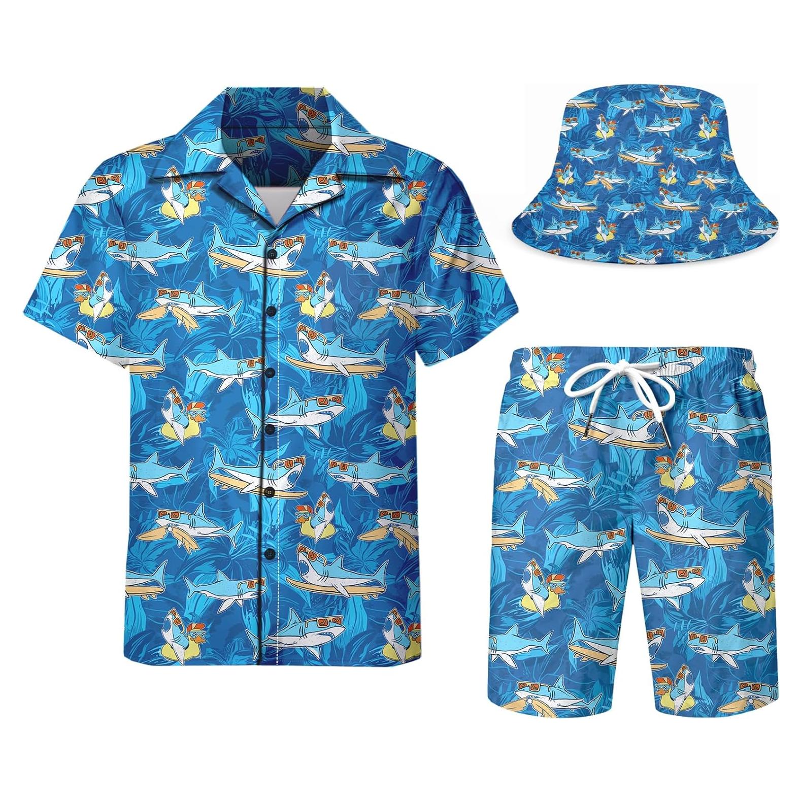 DOOPCCOR Traje Deportivo 3 Piezas Hombre Camisa Hawaiana