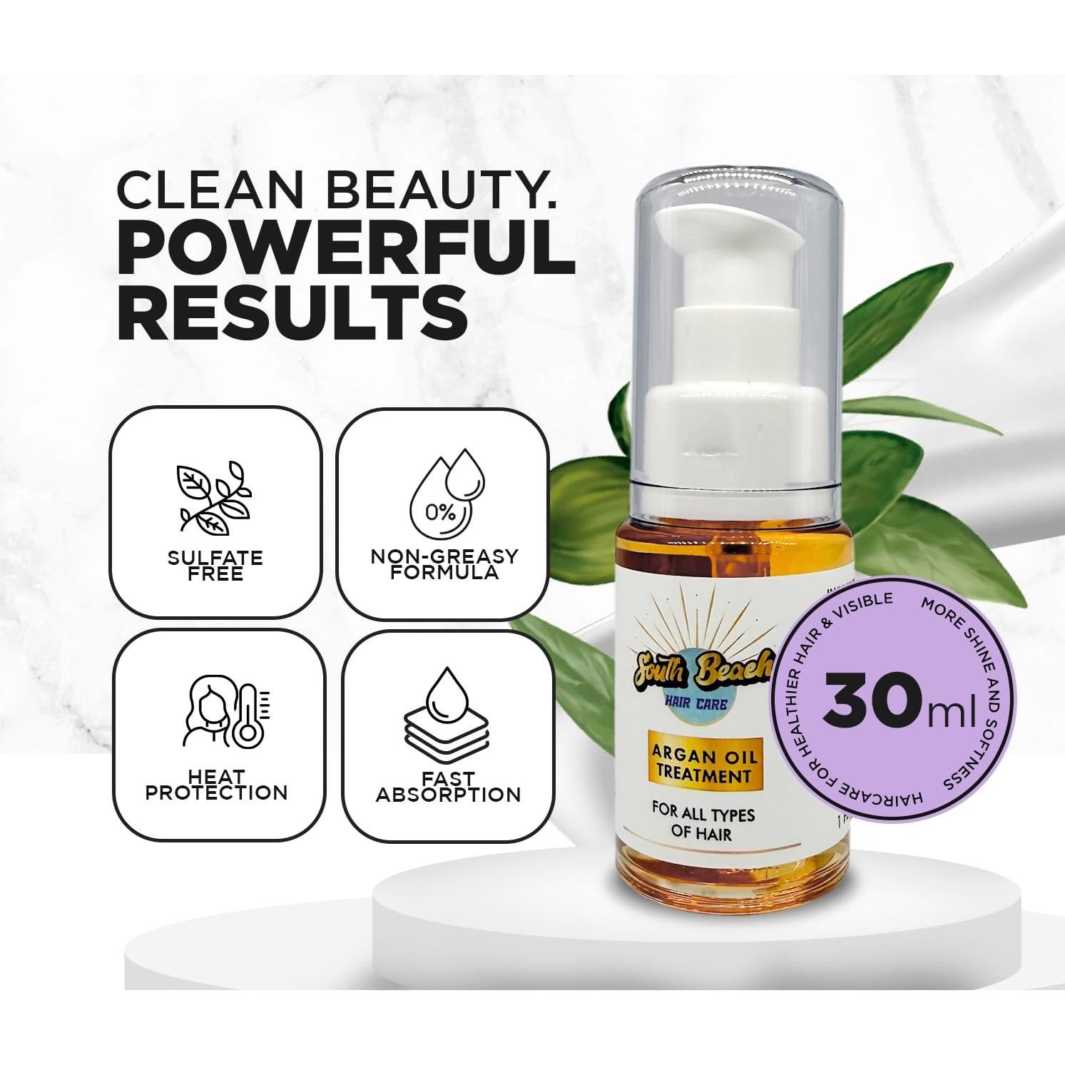 Tratamiento de Aceite de Argán South Beach 30ml - Suero Orgánico para Cabello