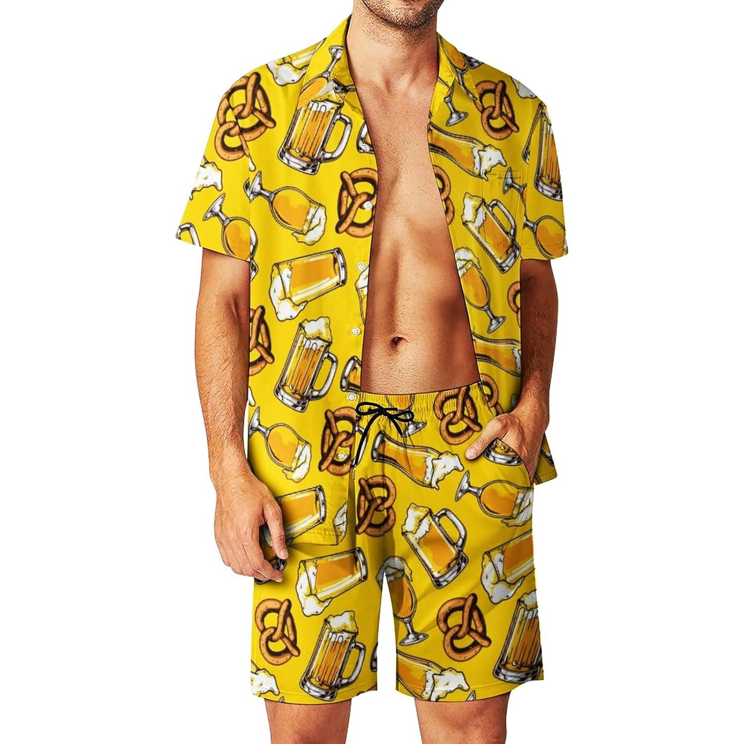 DOOPCCOR Traje Deportivo 3 Piezas Hombre Camisa Hawaiana
