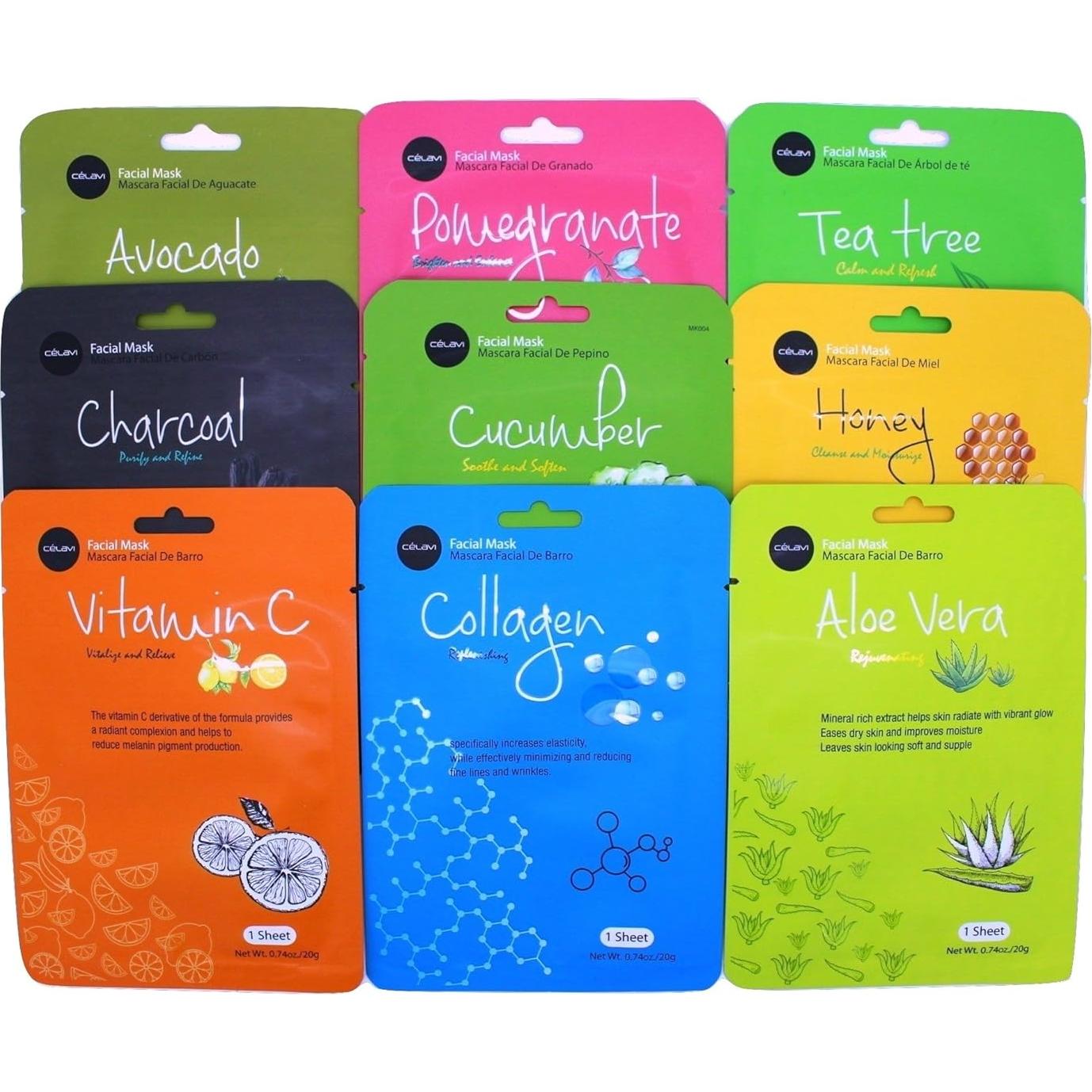 Máscara Facial de Papel Celavi 12 Paquete Hidratante Pepino