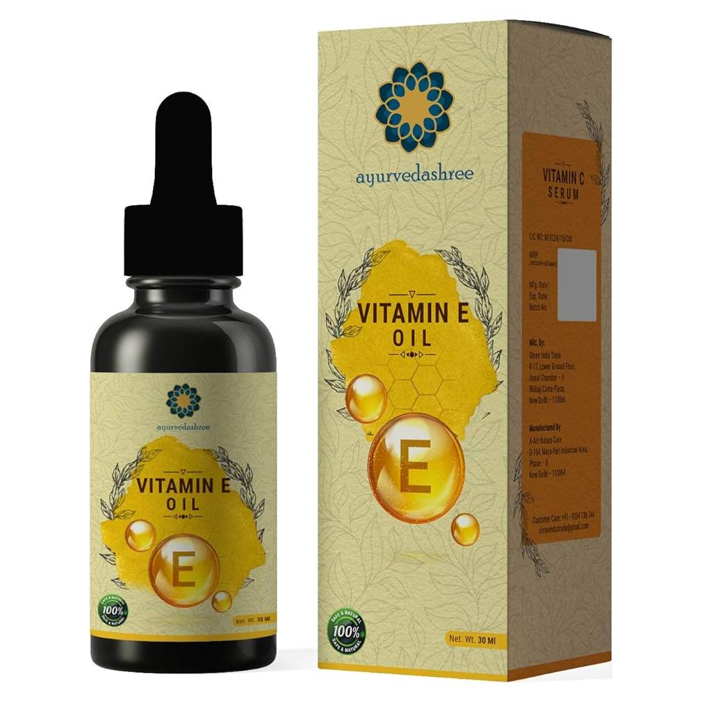 Aceite de Vitamina E 30 ML AYURVEDASHREE con Aceite de Almendra, Argán y Semilla de Uva