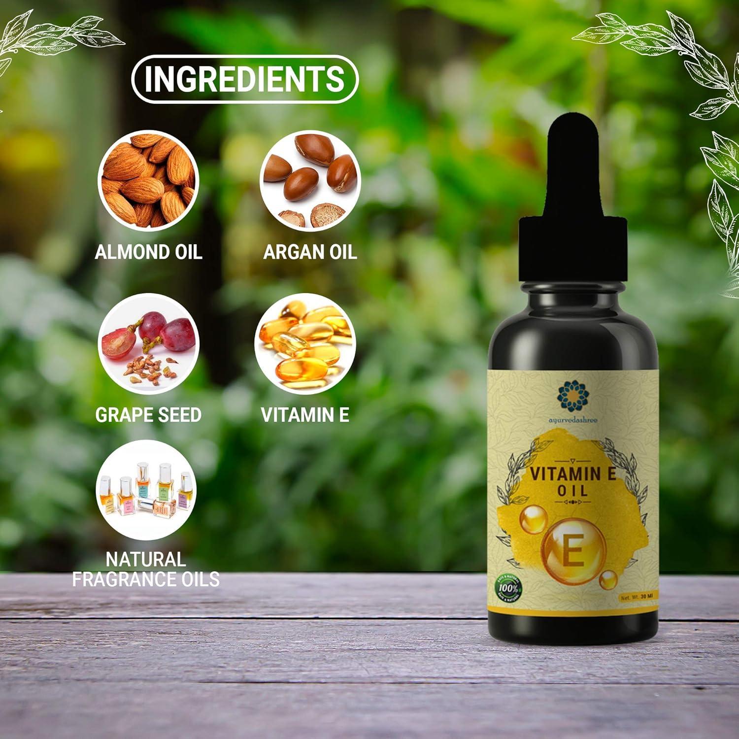 Aceite de Vitamina E 30 ML AYURVEDASHREE con Aceite de Almendra, Argán y Semilla de Uva