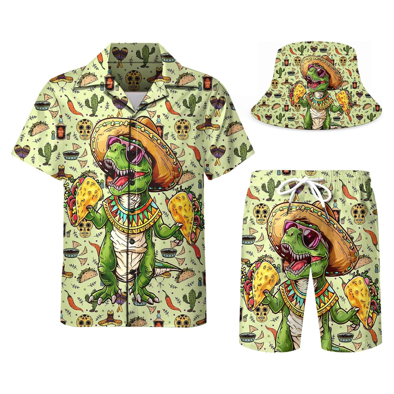 DOOPCCOR Traje Deportivo 3 Piezas Hombre Camisa Hawaiana