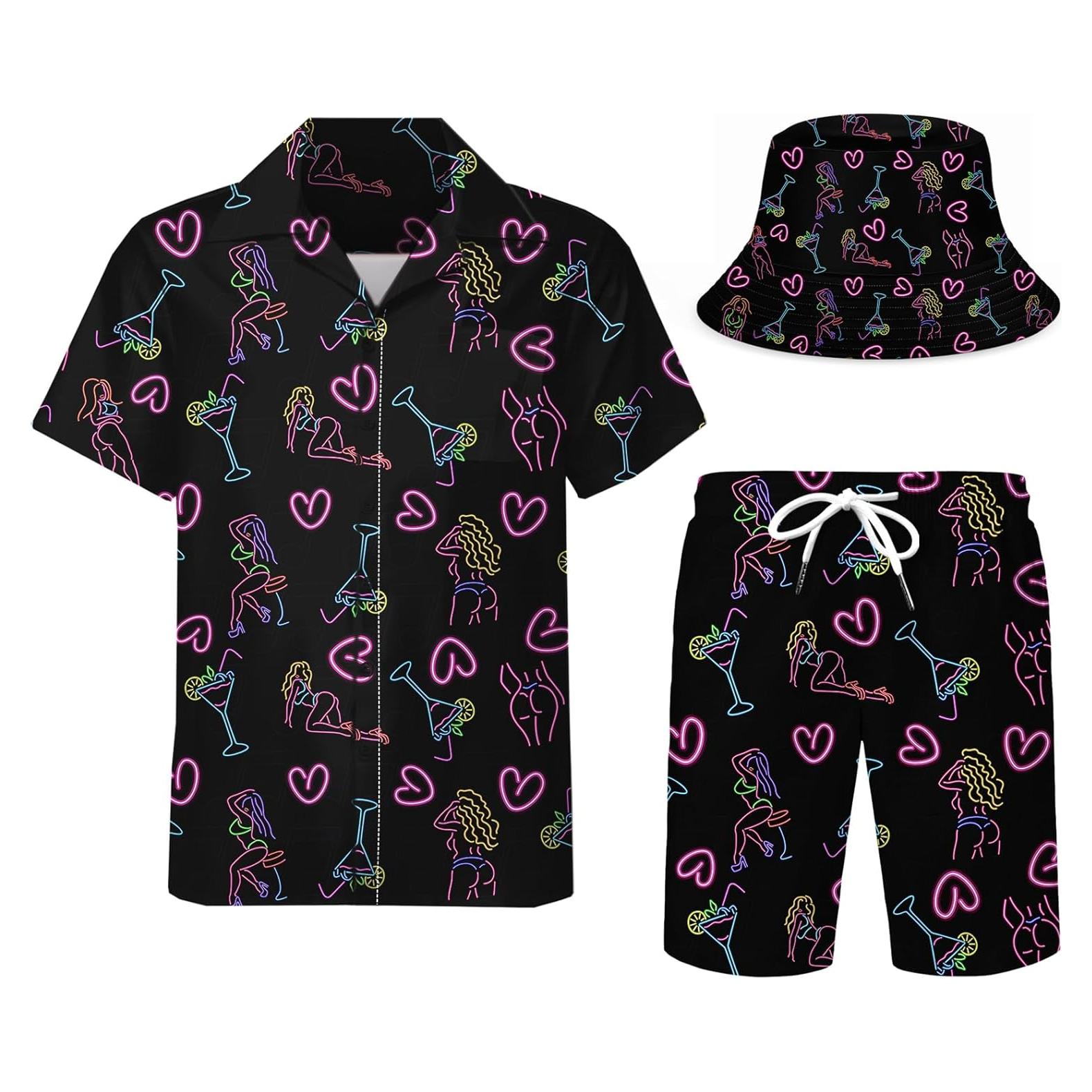 DOOPCCOR Traje Deportivo 3 Piezas Hombre Camisa Hawaiana