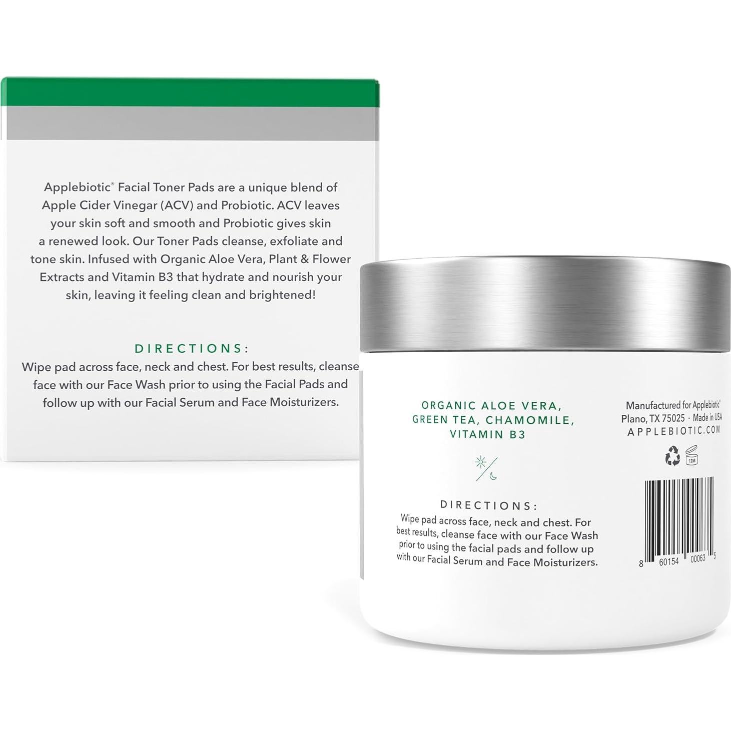 Discos de Tónico Facial AppleBiotic - Vinagre de Sidra 60 Unidades