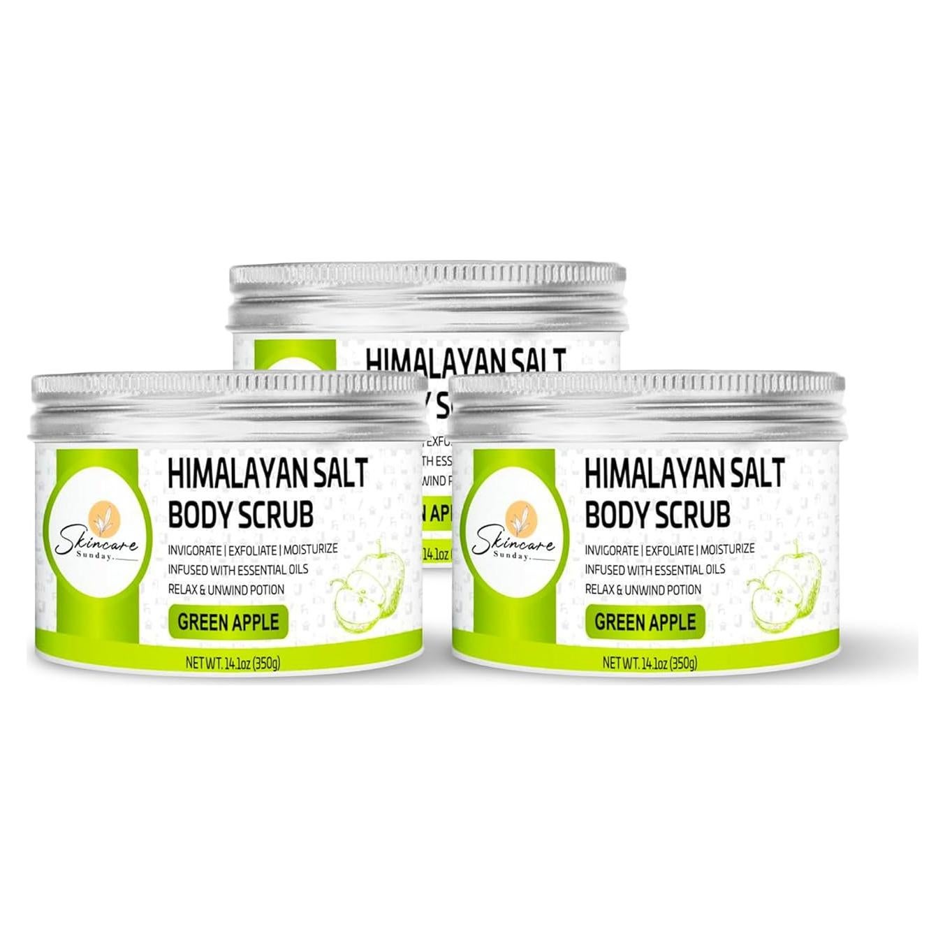 Exfoliante Corporal de Sal del Himalaya - Cuidado de la Piel Domingo - Manzana Verde - 3 x 400 g