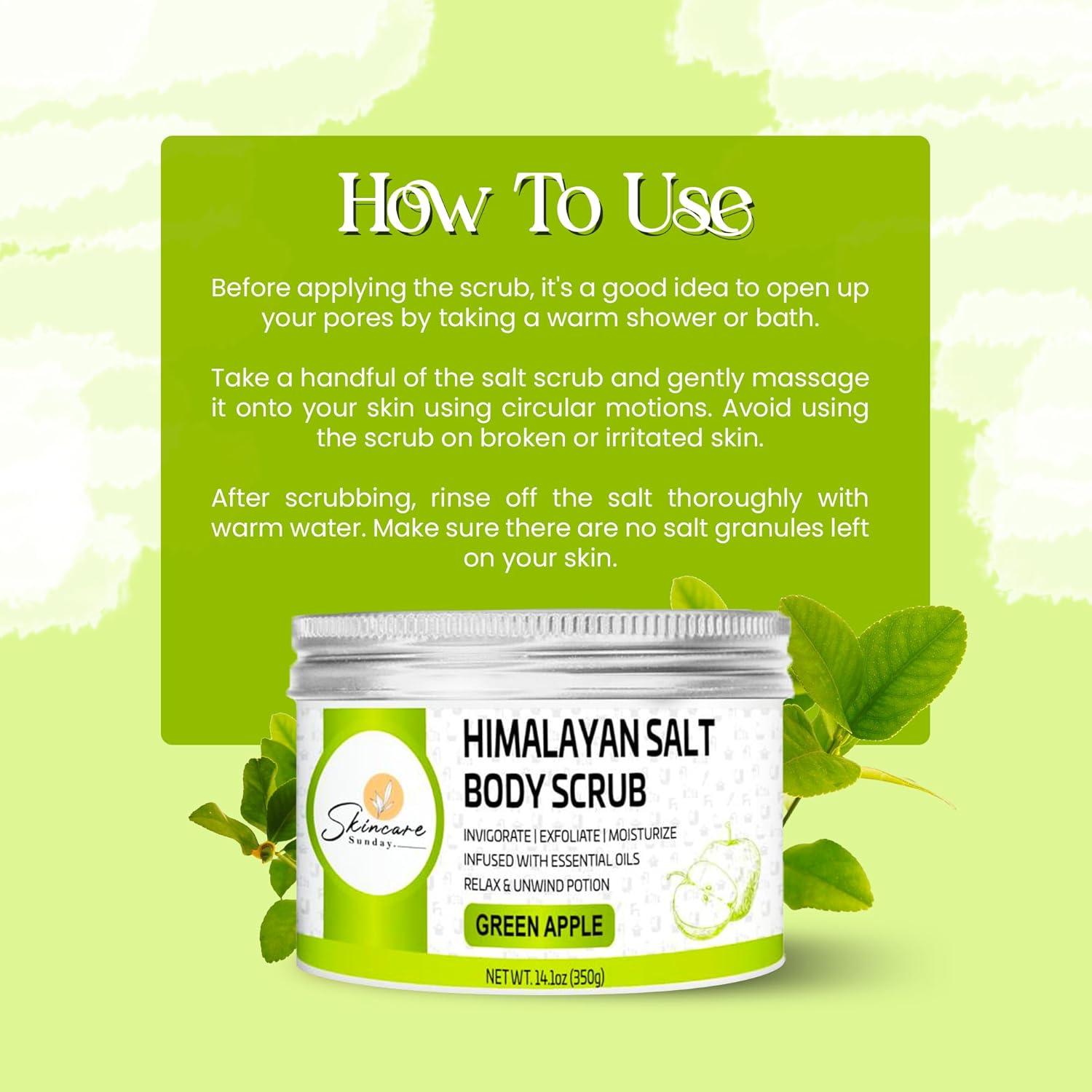 Exfoliante Corporal de Sal del Himalaya - Cuidado de la Piel Domingo - Manzana Verde - 3 x 400 g