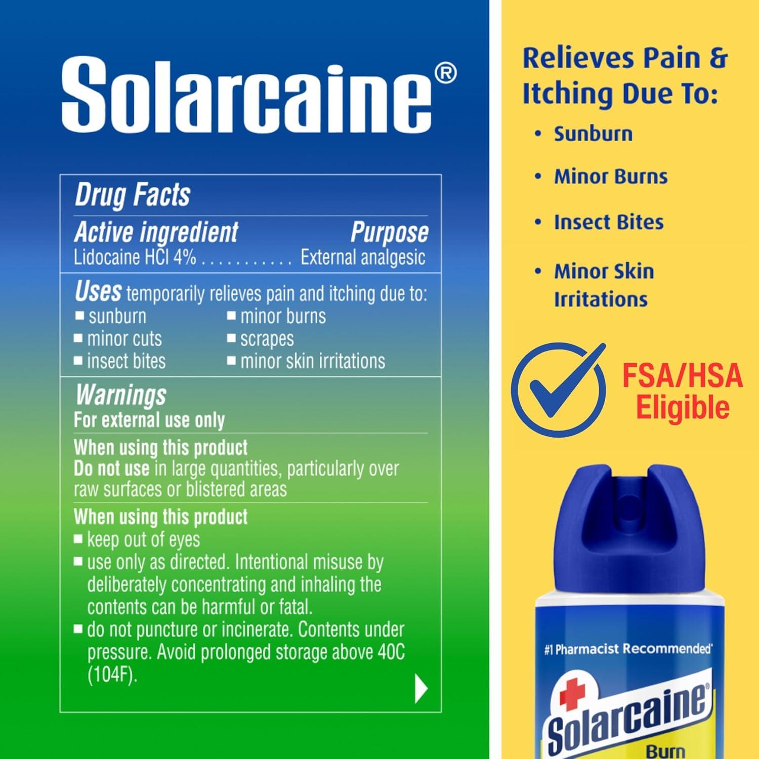 Solarcaine Spray Aloe 113g con 4% Lidocaína para Quemaduras