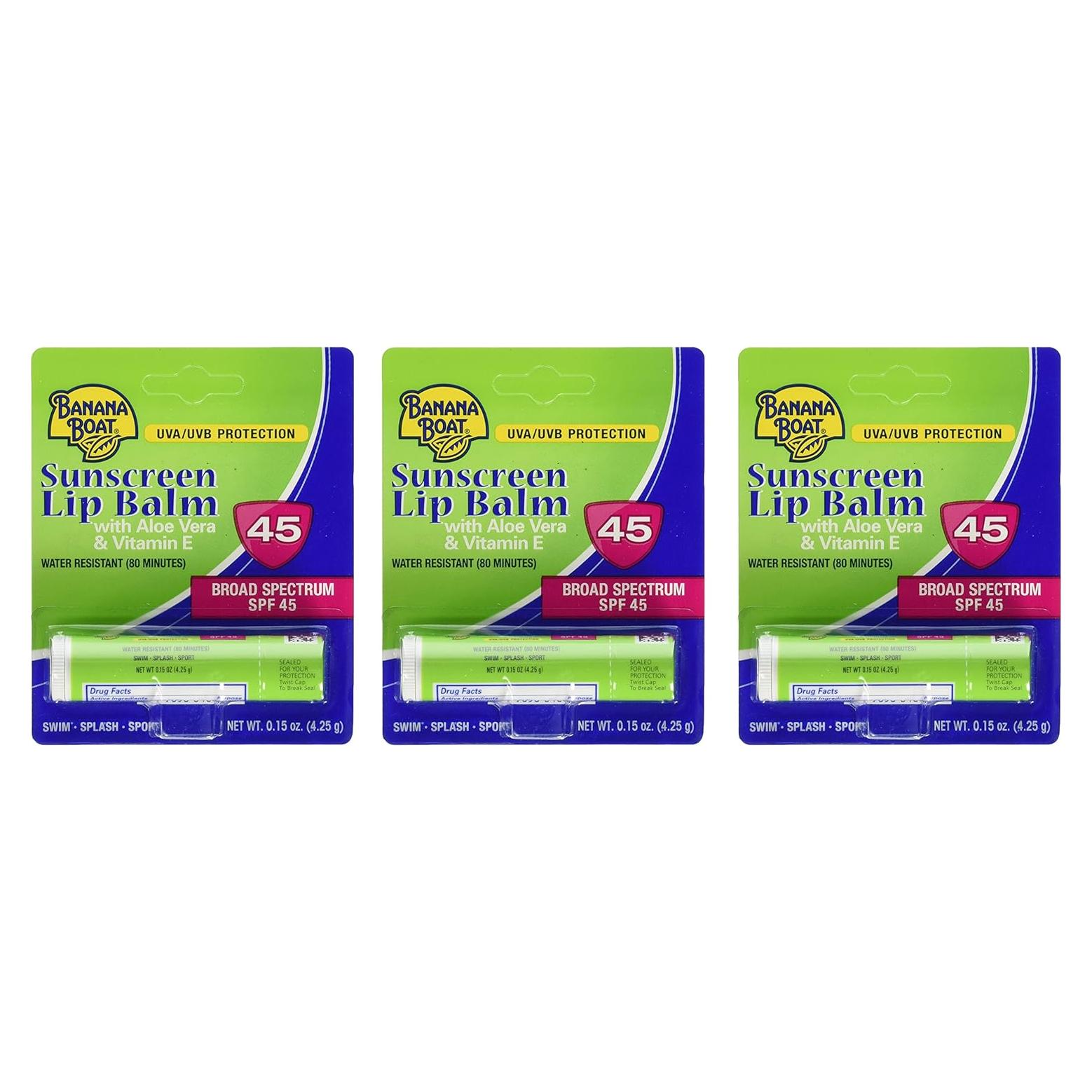 Bálsamo Labial Protector Solar Banana Boat Aloe Vera SPF 45 - 3 Unidades