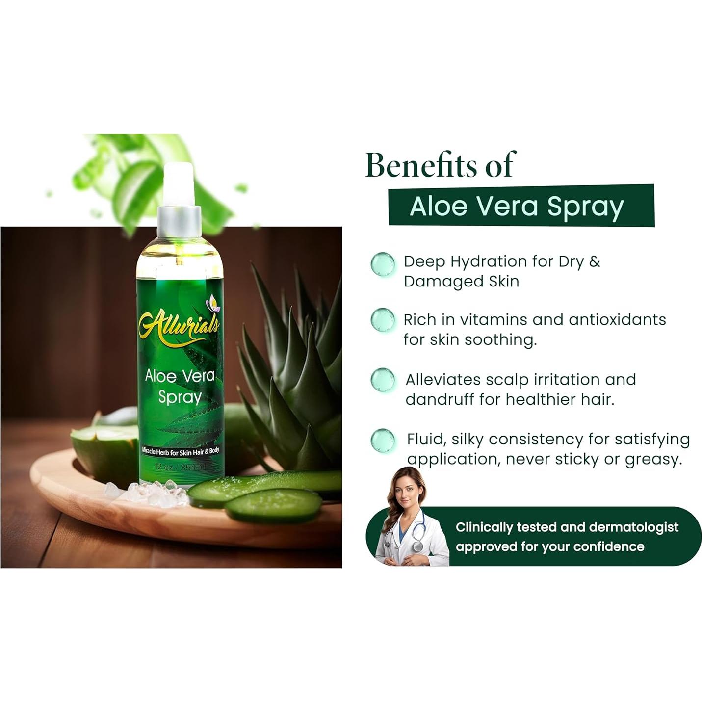 Spray de Aloe Vera Orgánico Allurials 340g - Hidrata Piel y Cabello