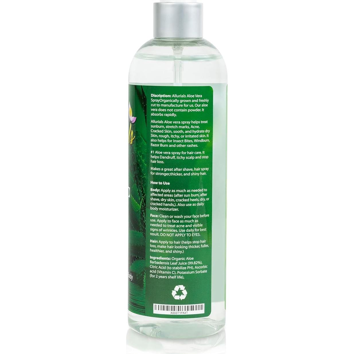 Spray de Aloe Vera Orgánico Allurials 340g - Hidrata Piel y Cabello