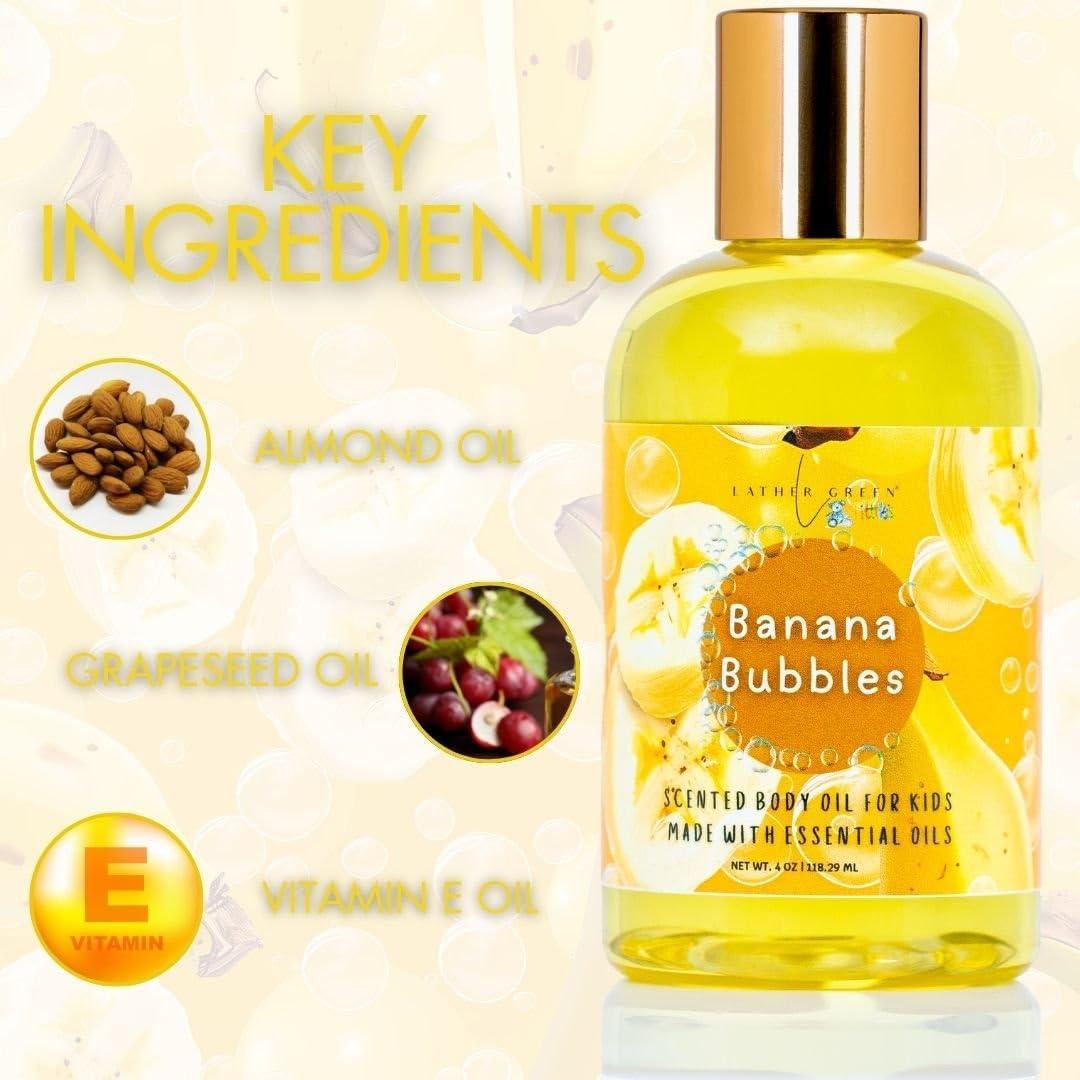 Aceite Corporal para Niños LatherGreen 113.4 ml Burbujas de Plátano