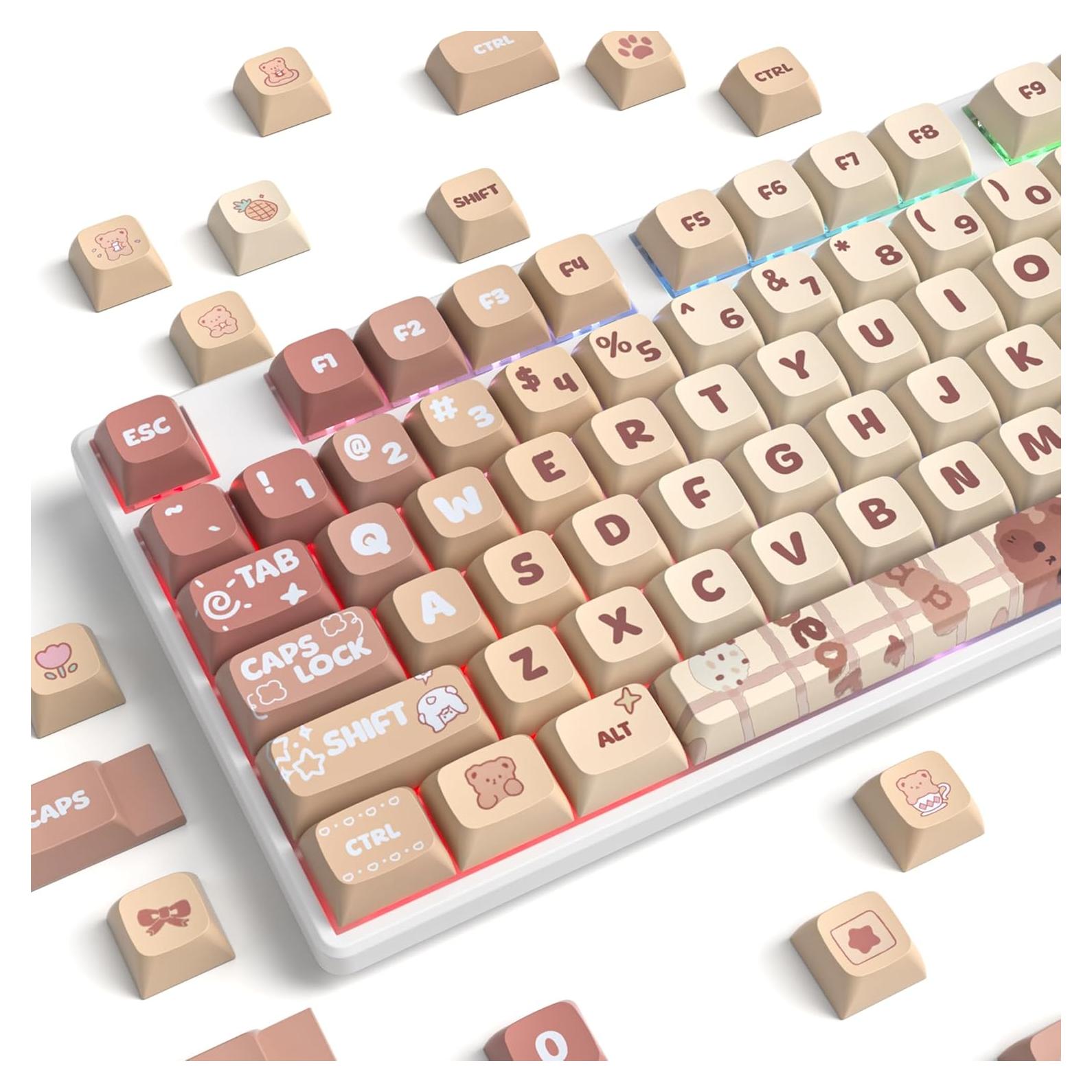 Keycaps PBT XDA 133 Teclas Oso Caramelo para Teclados