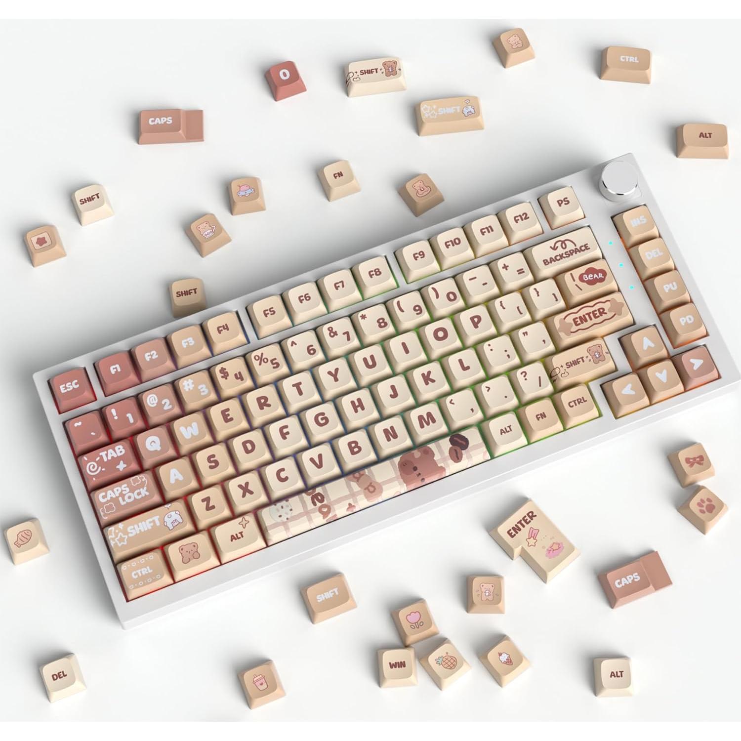 Keycaps PBT XDA 133 Teclas Oso Caramelo para Teclados