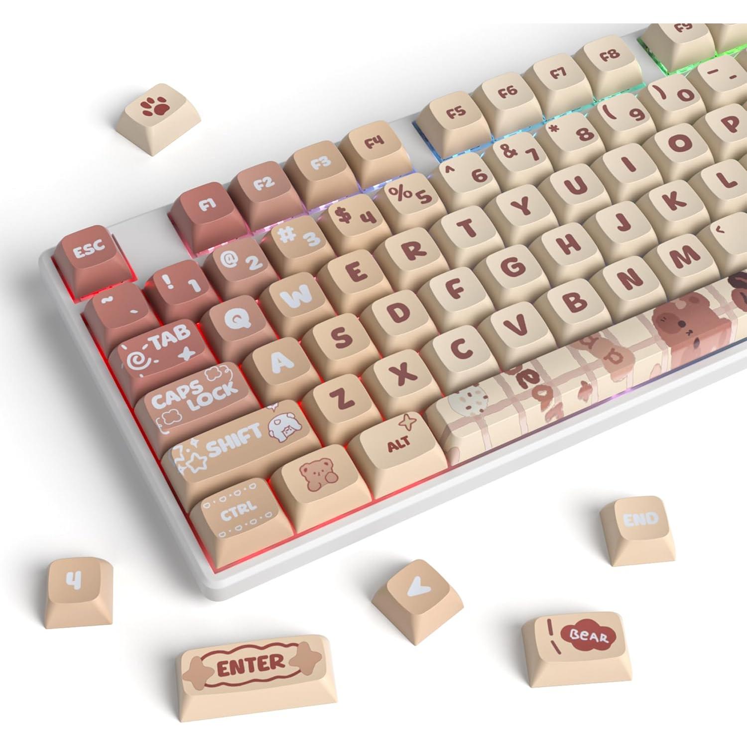 Keycaps PBT XDA 133 Teclas Oso Caramelo para Teclados
