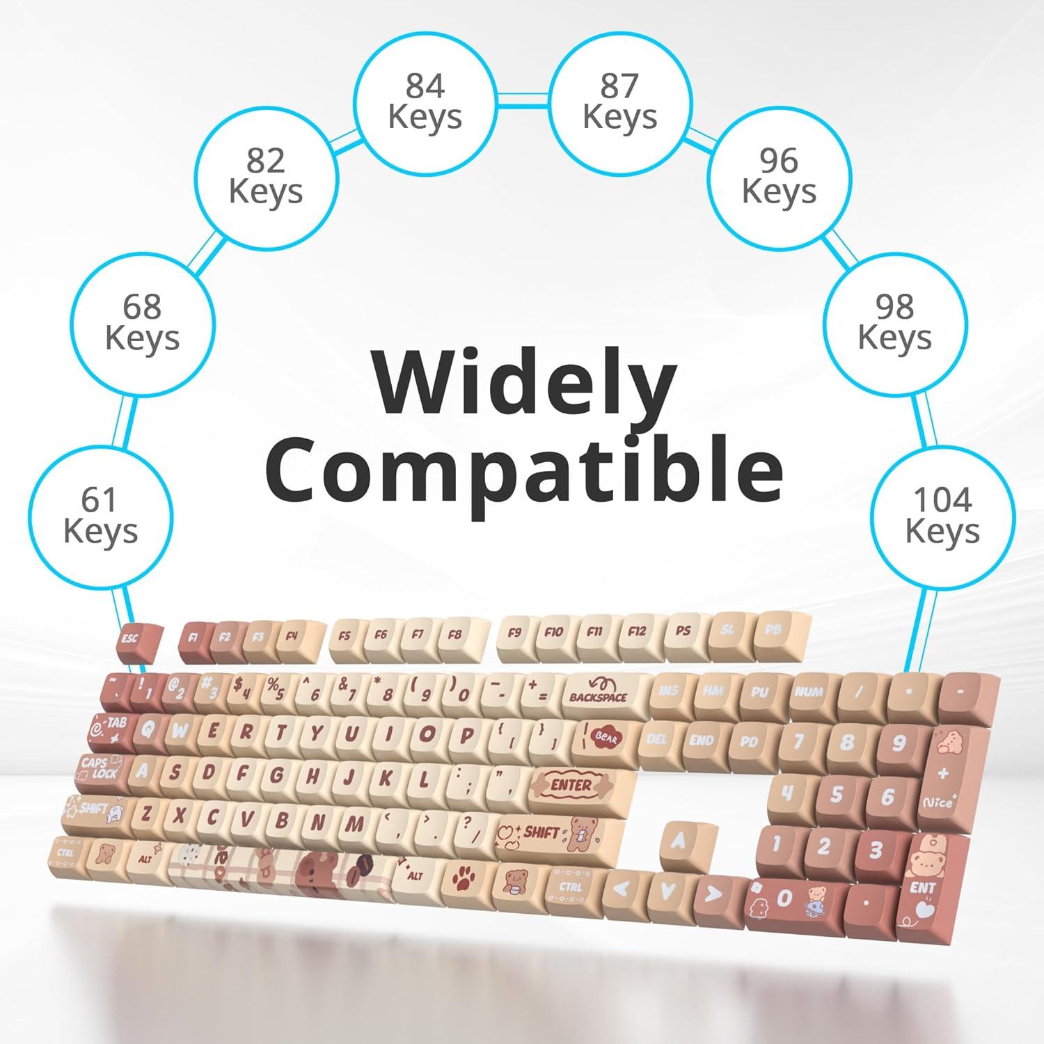 Keycaps PBT XDA 133 Teclas Oso Caramelo para Teclados