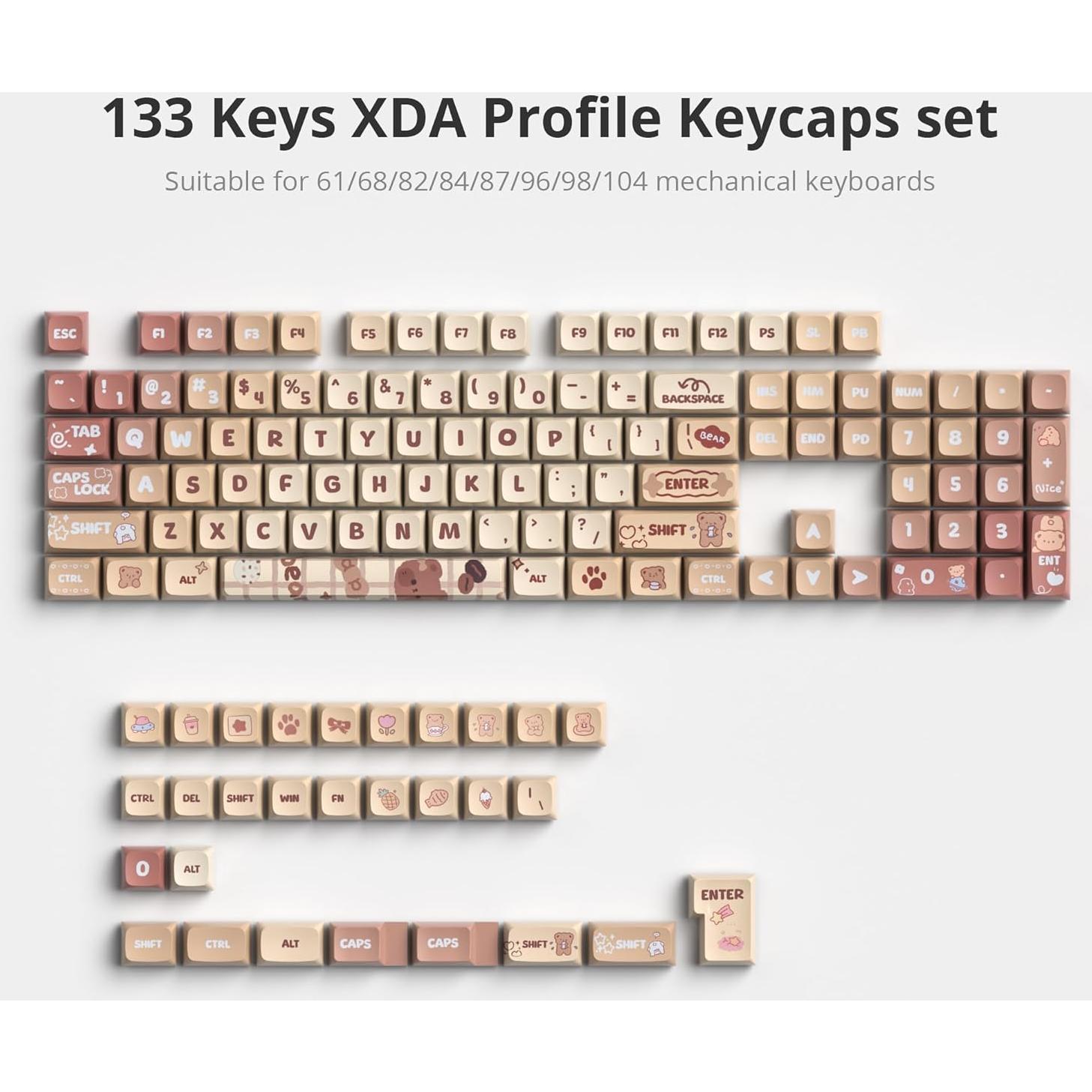 Keycaps PBT XDA 133 Teclas Oso Caramelo para Teclados