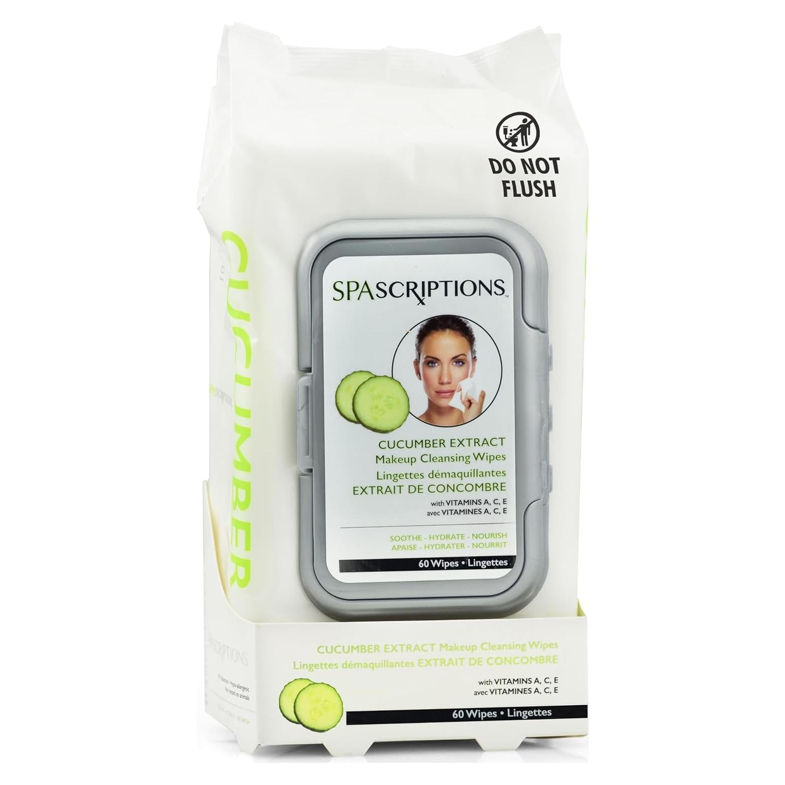 Toallitas Desmaquillantes SpaScriptions de Pepino - 60 Unidades