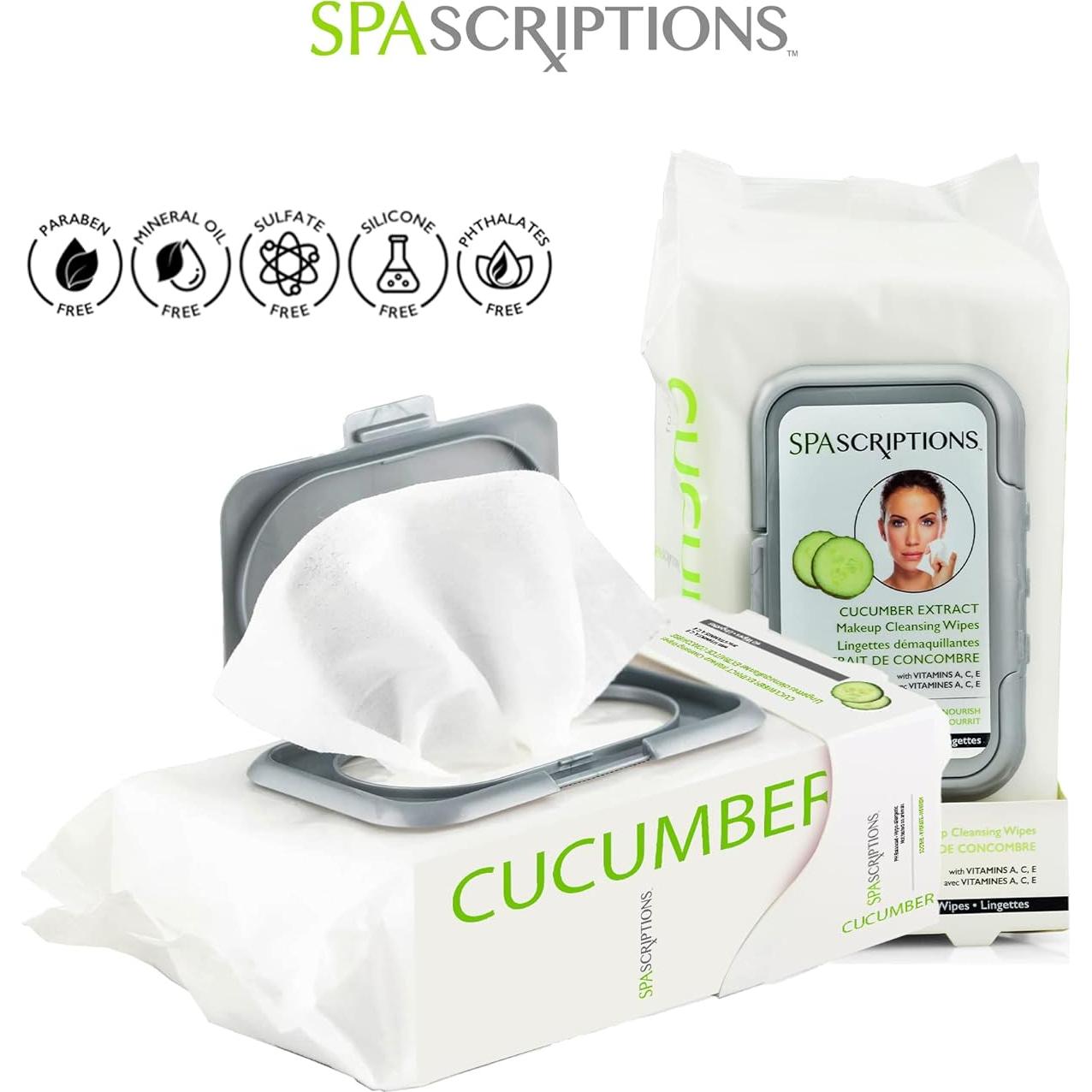 Toallitas Desmaquillantes SpaScriptions de Pepino - 60 Unidades