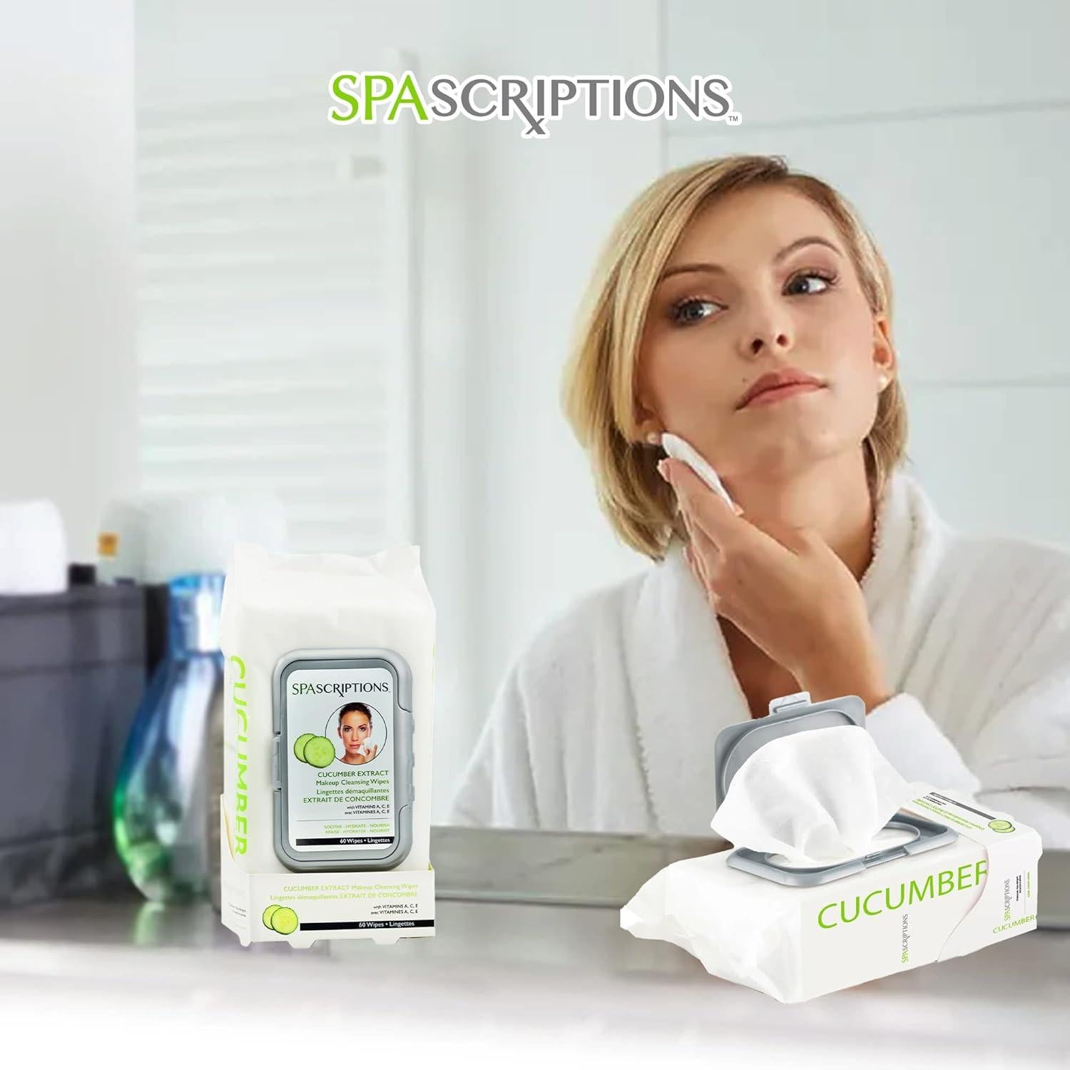 Toallitas Desmaquillantes SpaScriptions de Pepino - 60 Unidades