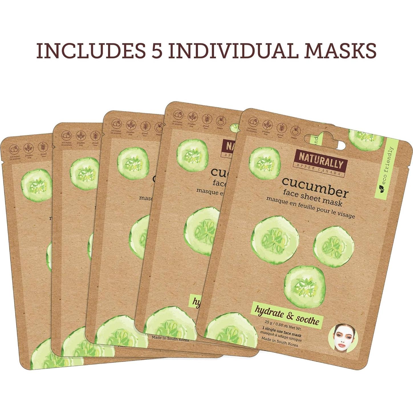 Mascarillas de Tela Naturally con Pepino - 5 Unidades Hidratantes