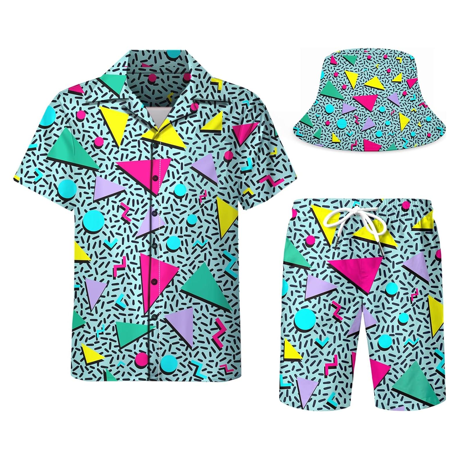 Conjunto DOOPCCOR 3 Piezas Hombre Camisa Hawaiana y Pantalones