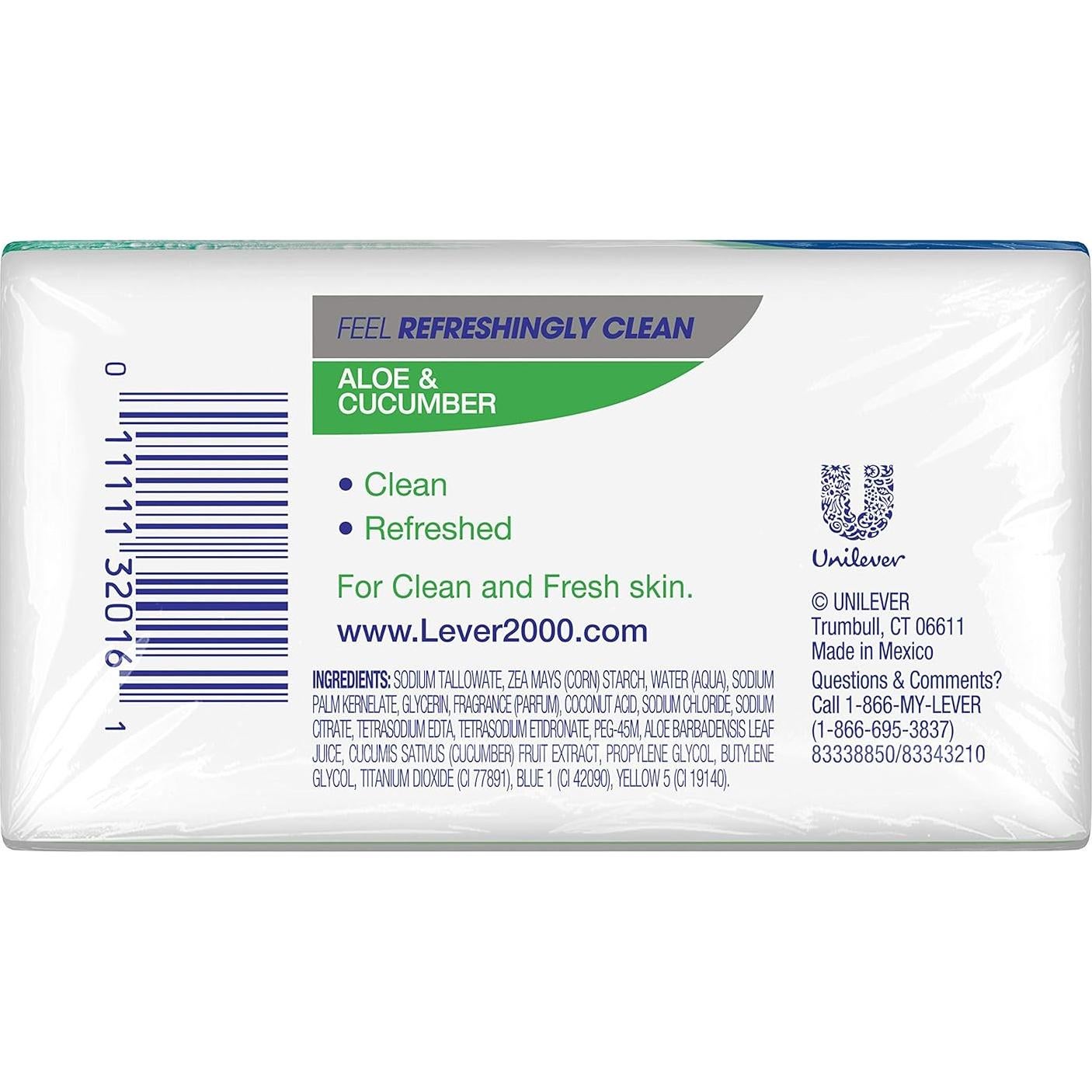 Jabón en barra Lever 2000 Aloe y Pepino 226.8g (Paquete de 2)