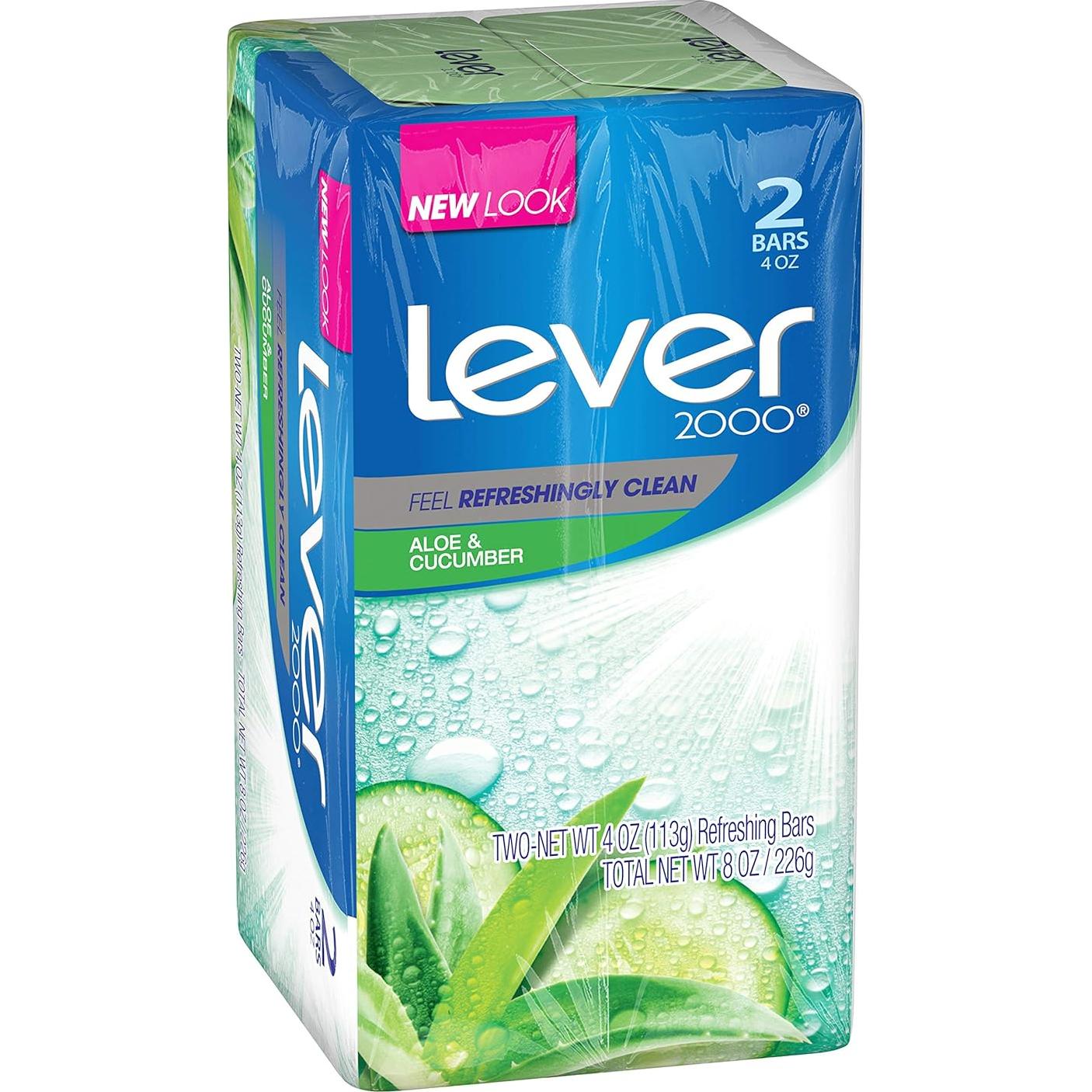 Jabón en barra Lever 2000 Aloe y Pepino 226.8g (Paquete de 2)