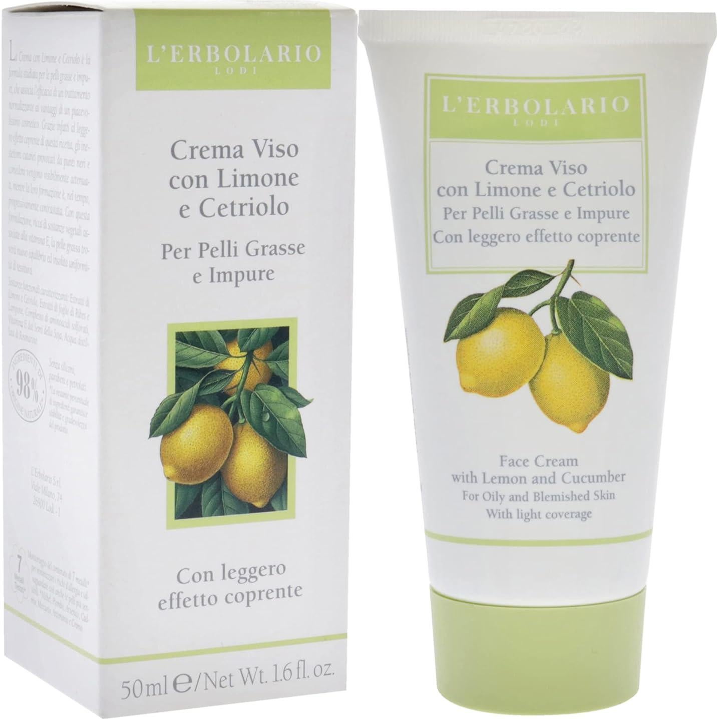 Crema Facial L'Erbolario Limón y Pepino 45g - Hidratante Piel Grasa