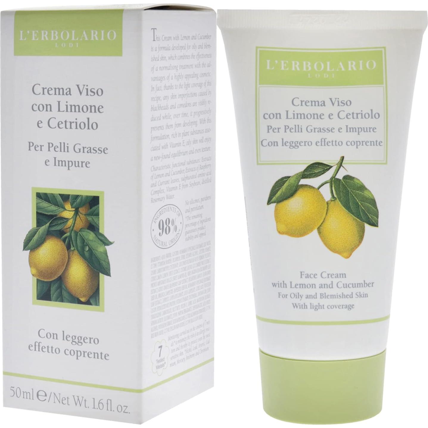 Crema Facial L'Erbolario Limón y Pepino 45g - Hidratante Piel Grasa