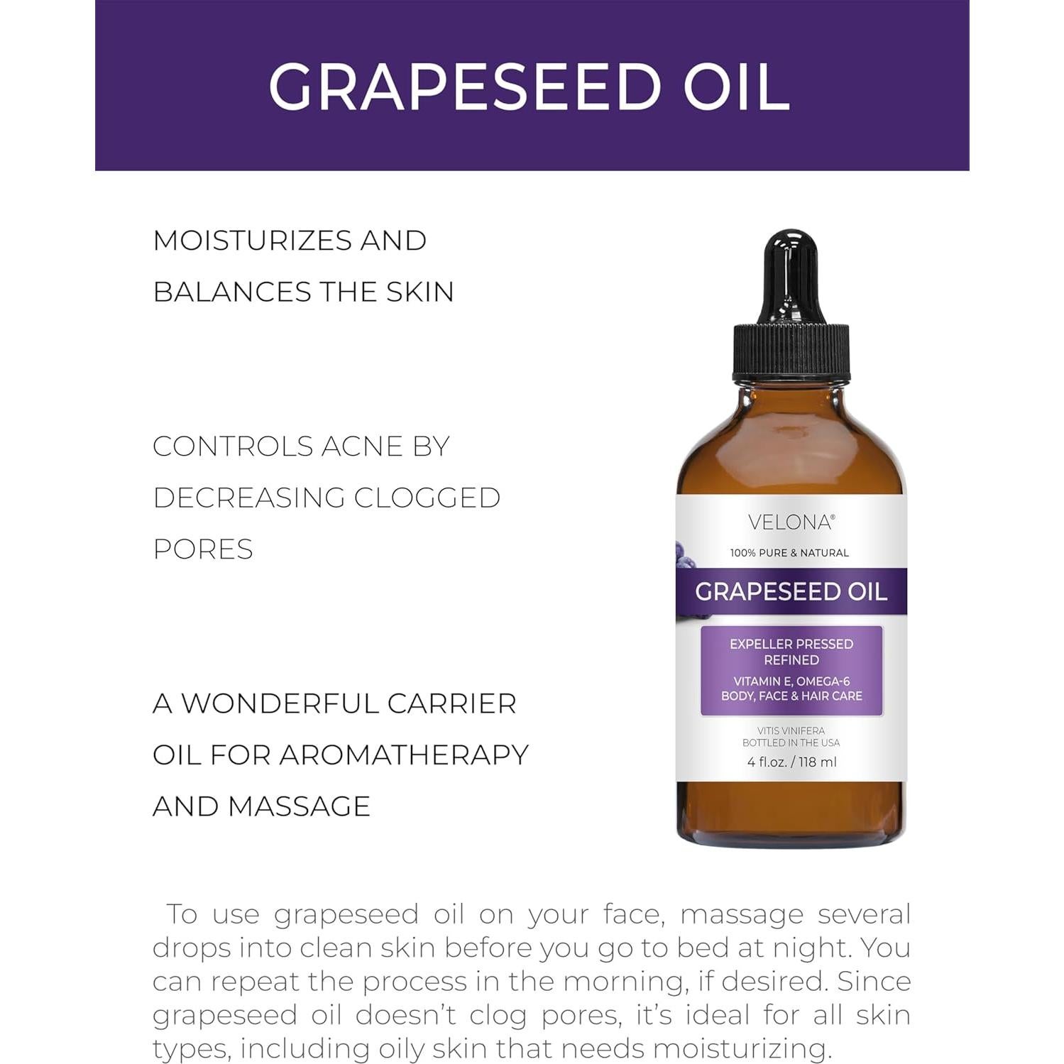 Aceite de Semilla de Uva Velona 118 ml 100% Puro y Natural