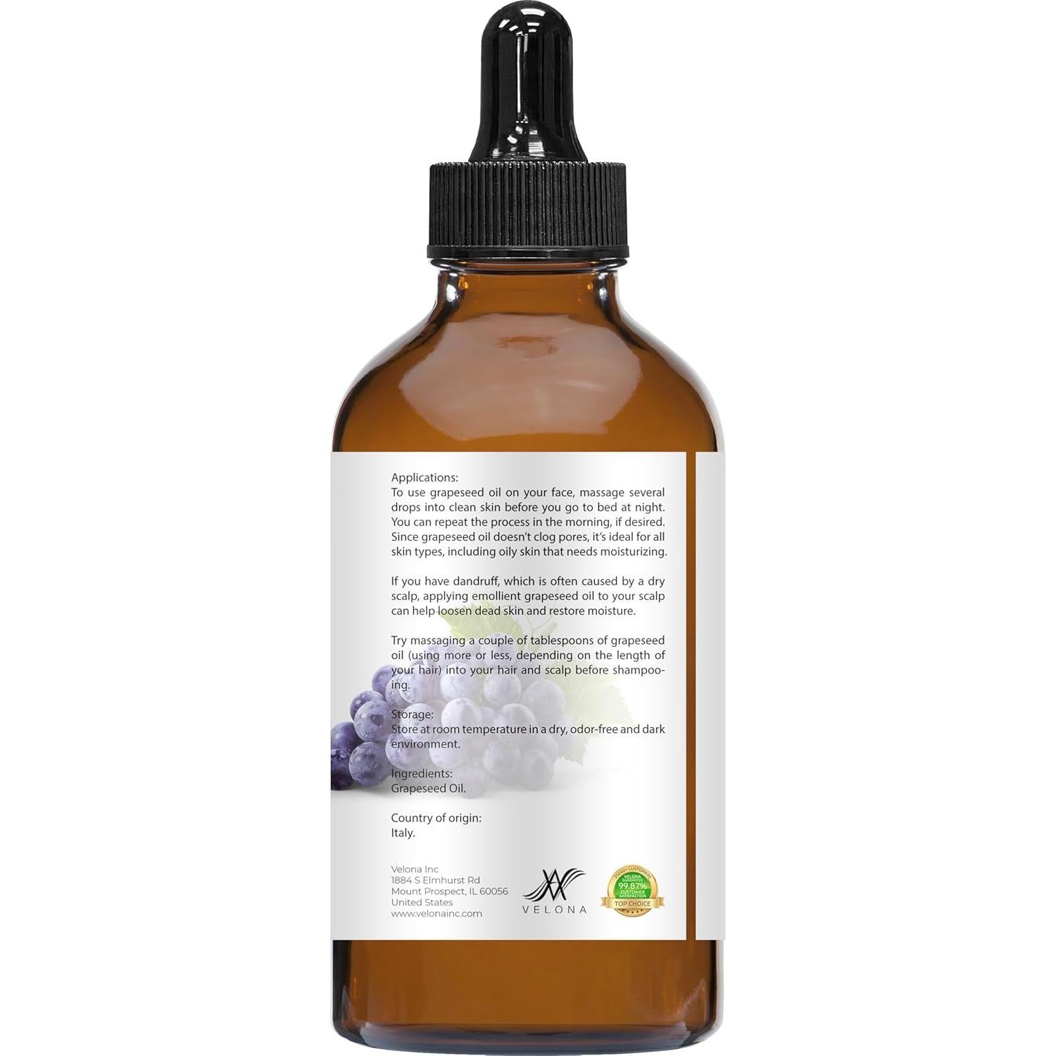 Aceite de Semilla de Uva Velona 118 ml 100% Puro y Natural