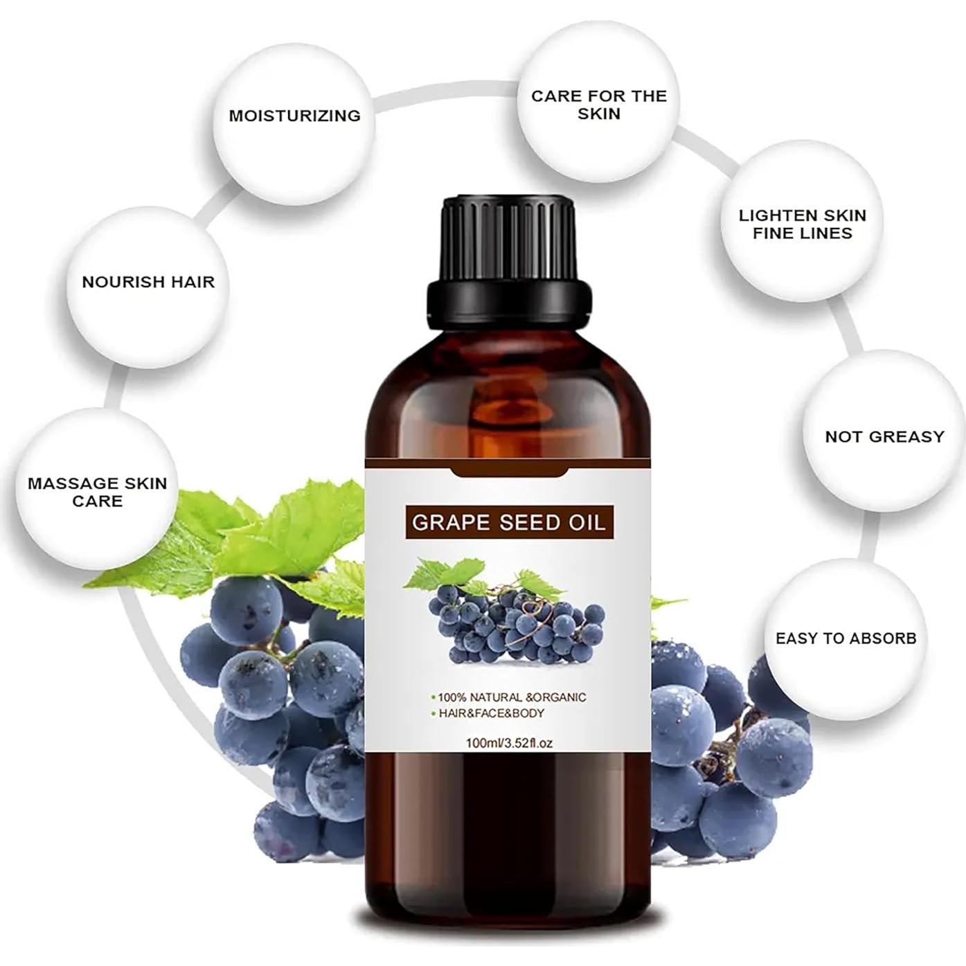 Aceite Esencial de Semilla de Uva 100% Puro 191g - Hidratante Cabello y Piel