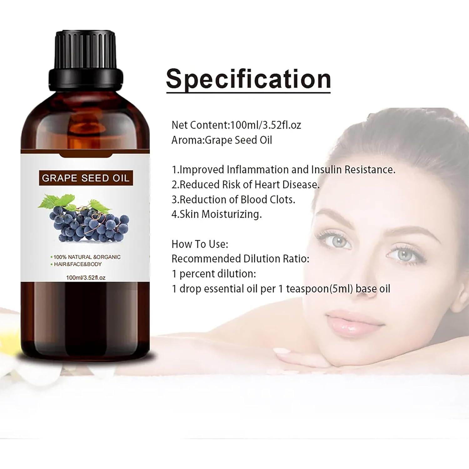 Aceite Esencial de Semilla de Uva 100% Puro 191g - Hidratante Cabello y Piel