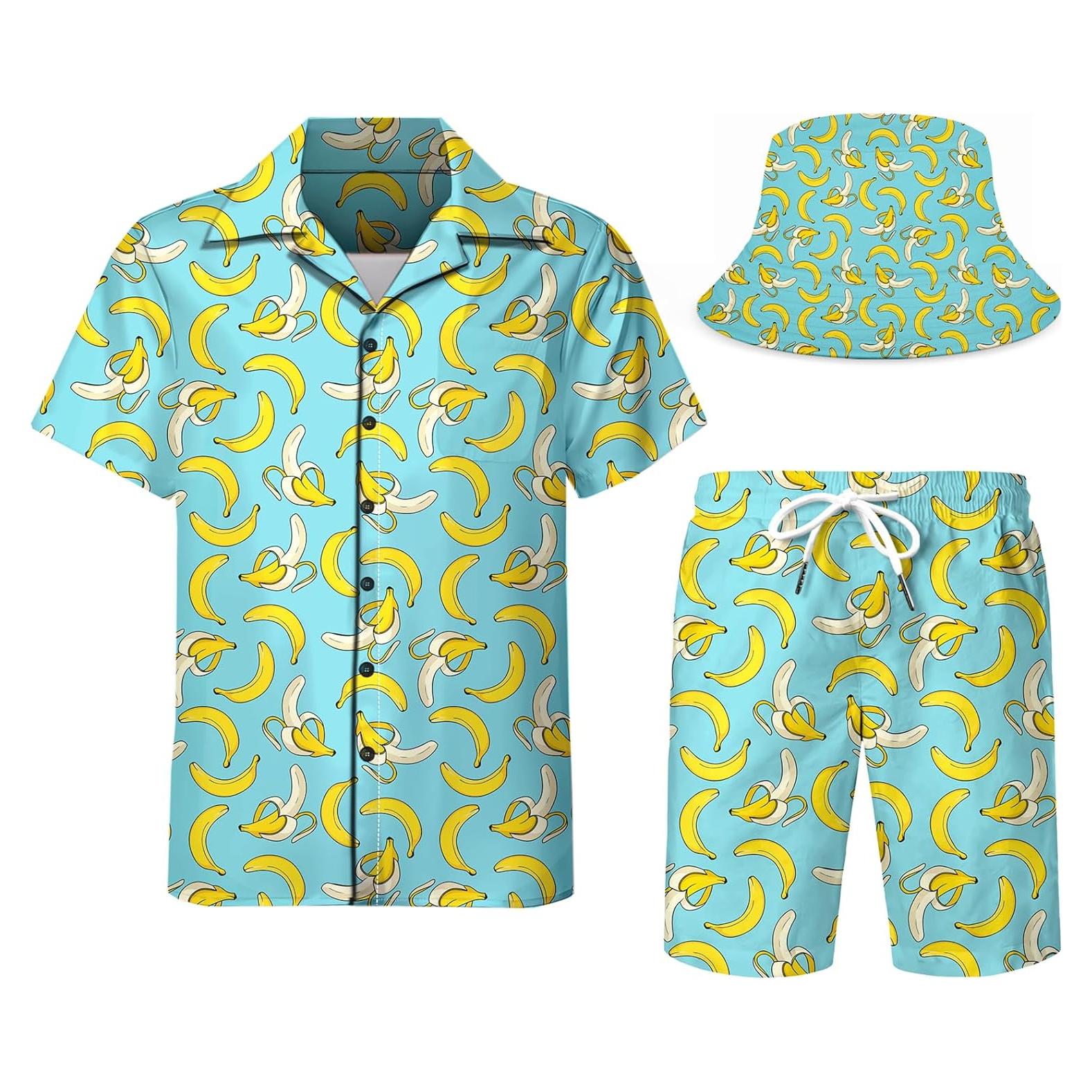 DOOPCCOR Traje Deportivo 3 Piezas Hombre Camisa Hawaiana