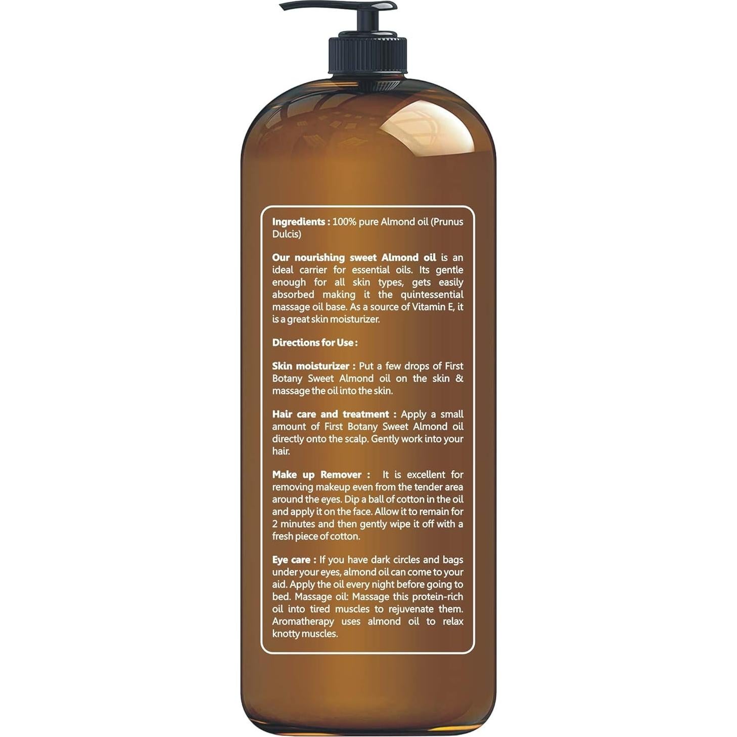 Aceite de Almendra Dulce 100% Puro First Botany 473 ml