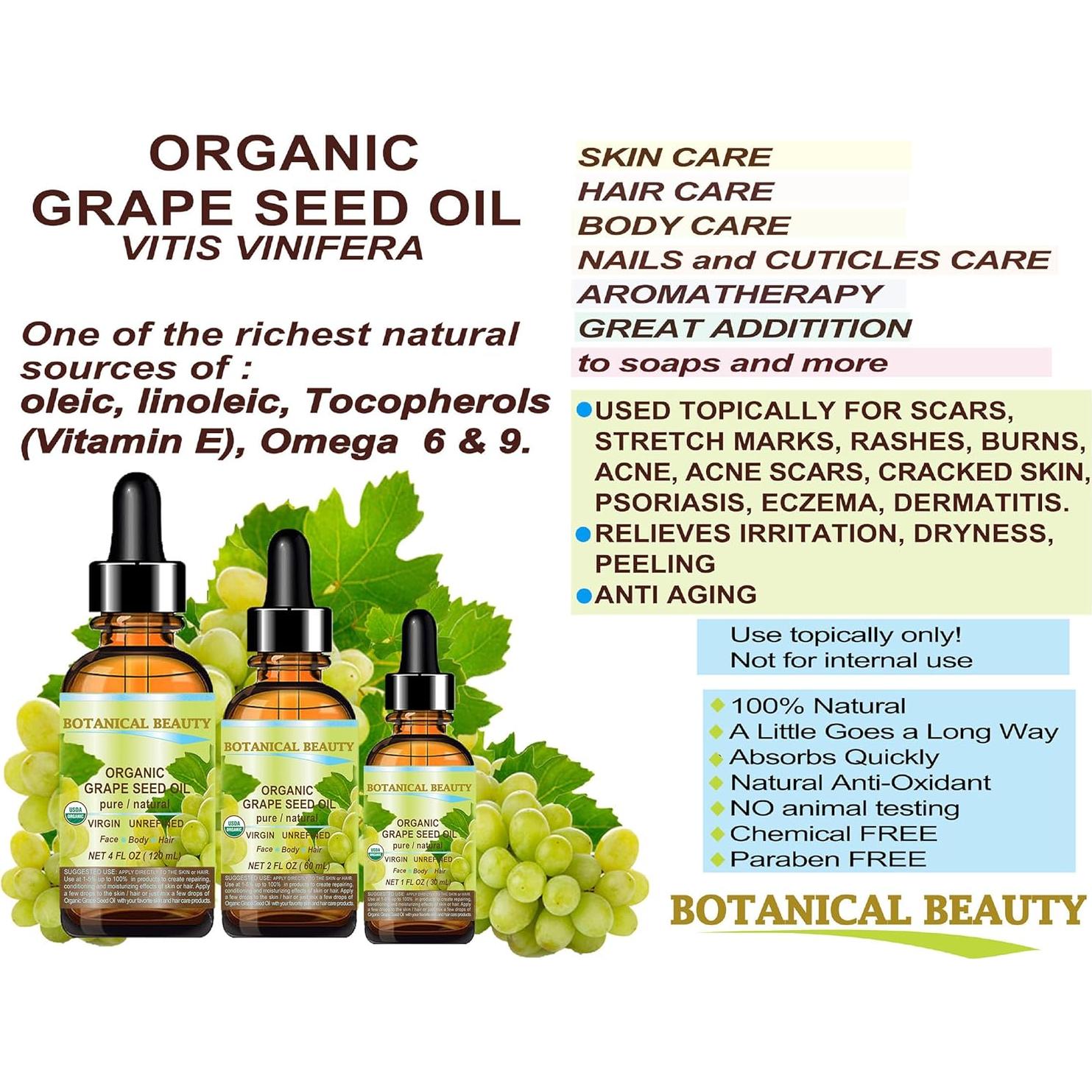 Aceite de Semilla de Uva Orgánico Botanical Beauty 29.57 ml