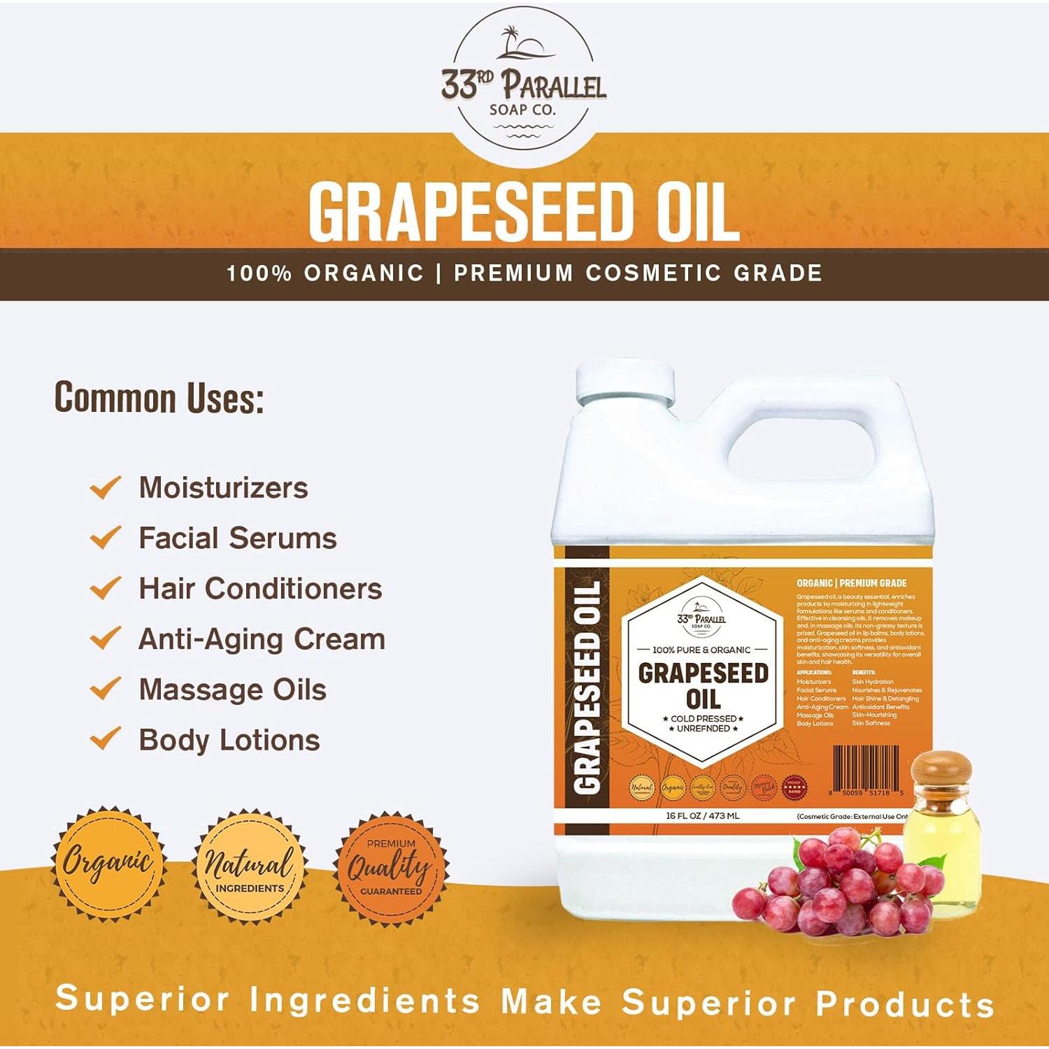 Aceite de Semilla de Uva Orgánico 473 ml 100% Puro Natural